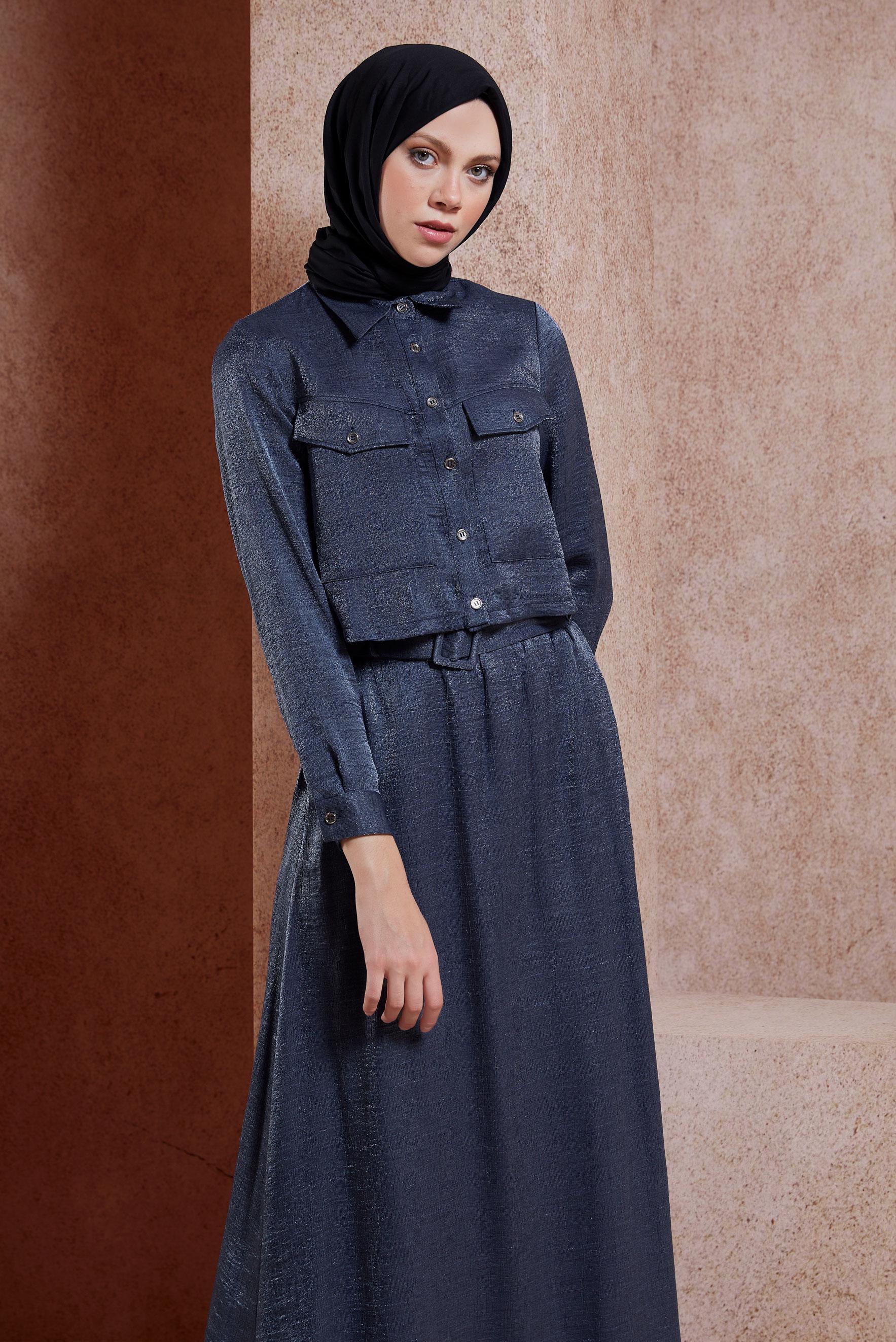 Tesettür giyim LACİVERT ETEKLİ BÜRÜMCÜK TAKIM 44567-1