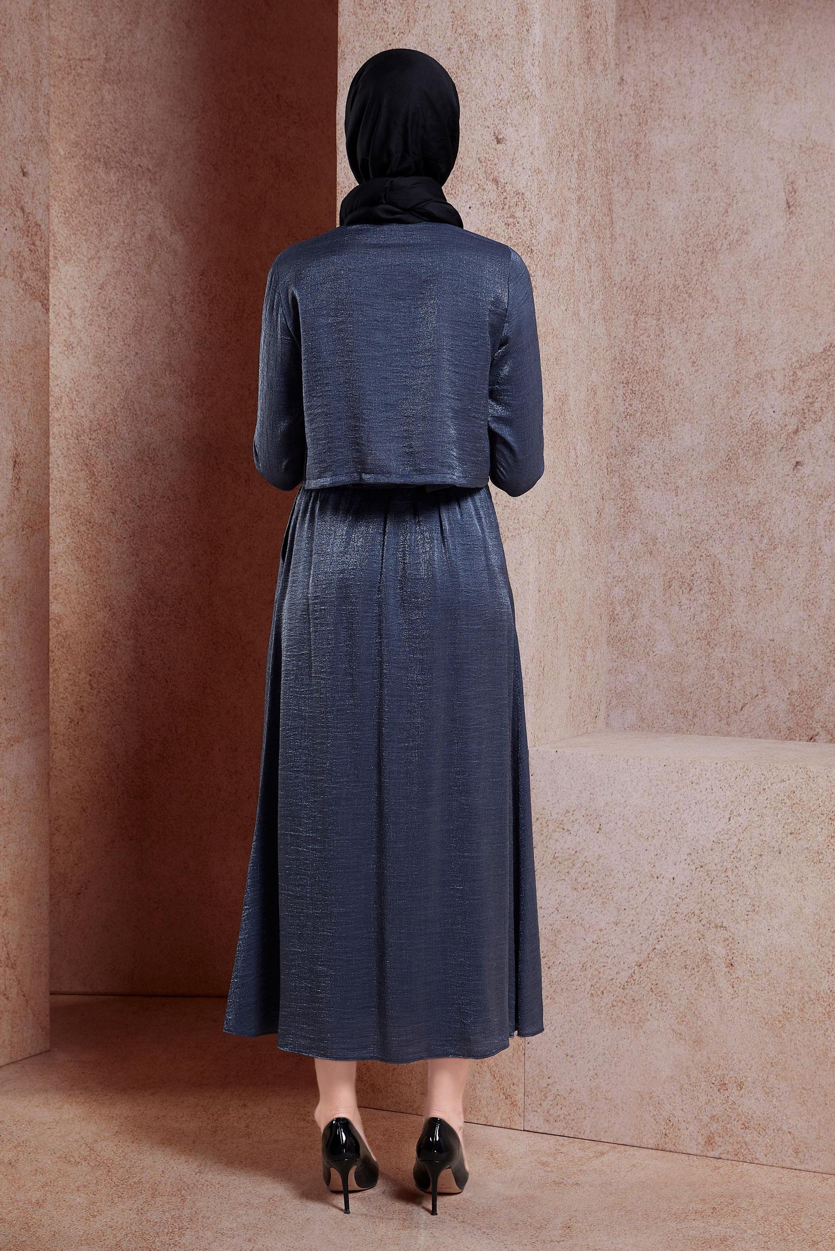 Tesettür giyim LACİVERT ETEKLİ BÜRÜMCÜK TAKIM 44567-1