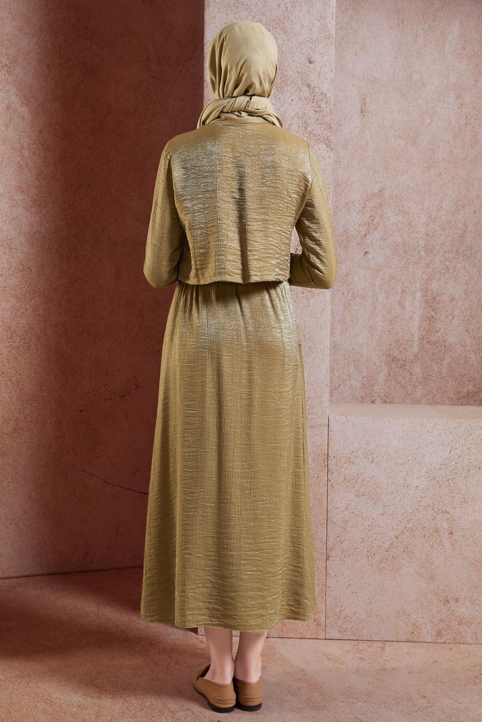 Tesettür giyim KAHVE ETEKLİ BÜRÜMCÜK TAKIM 44567-1