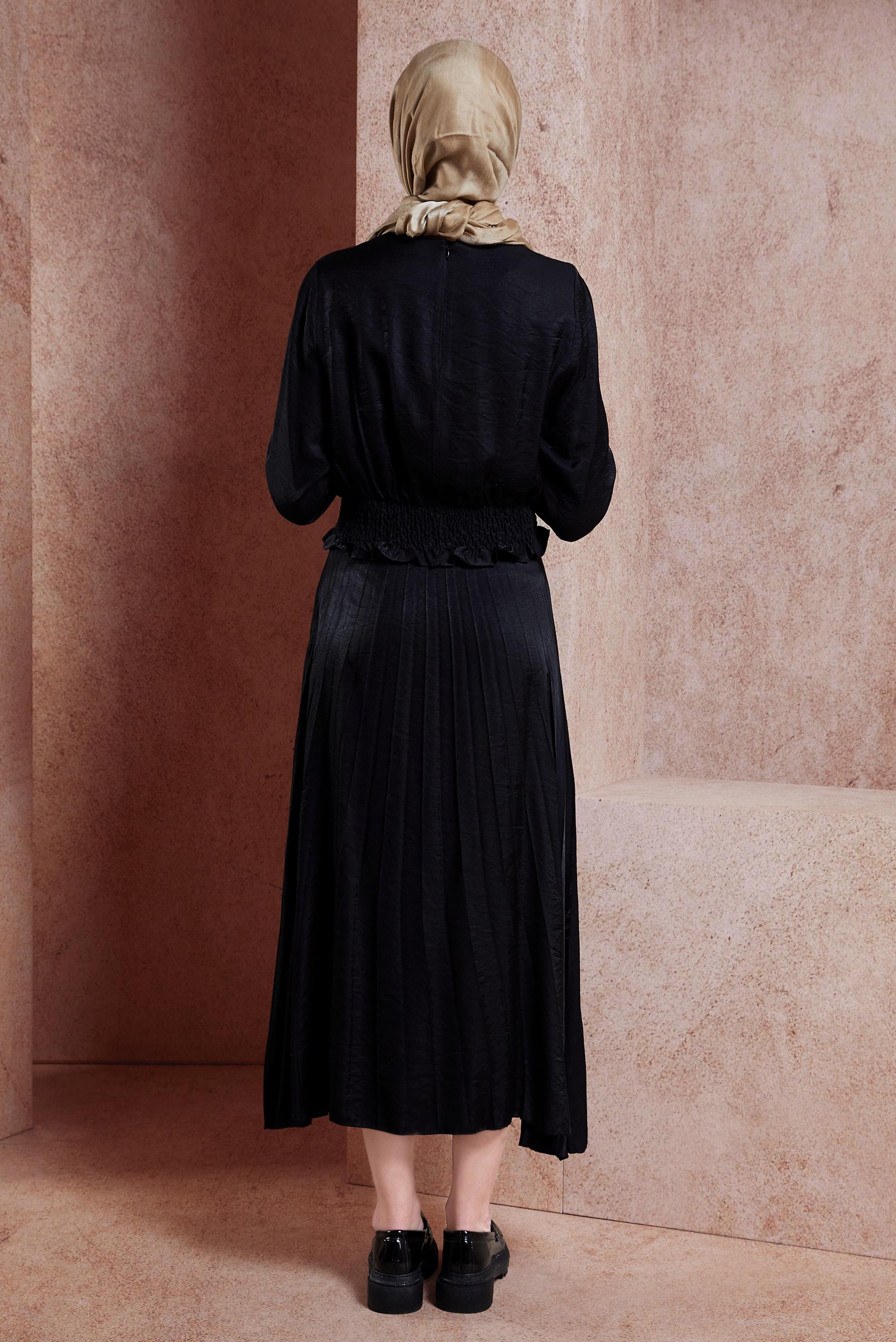 Tesettür giyim SİYAH GİPELİ ETEKLİ TESETTÜR TAKIM 44716