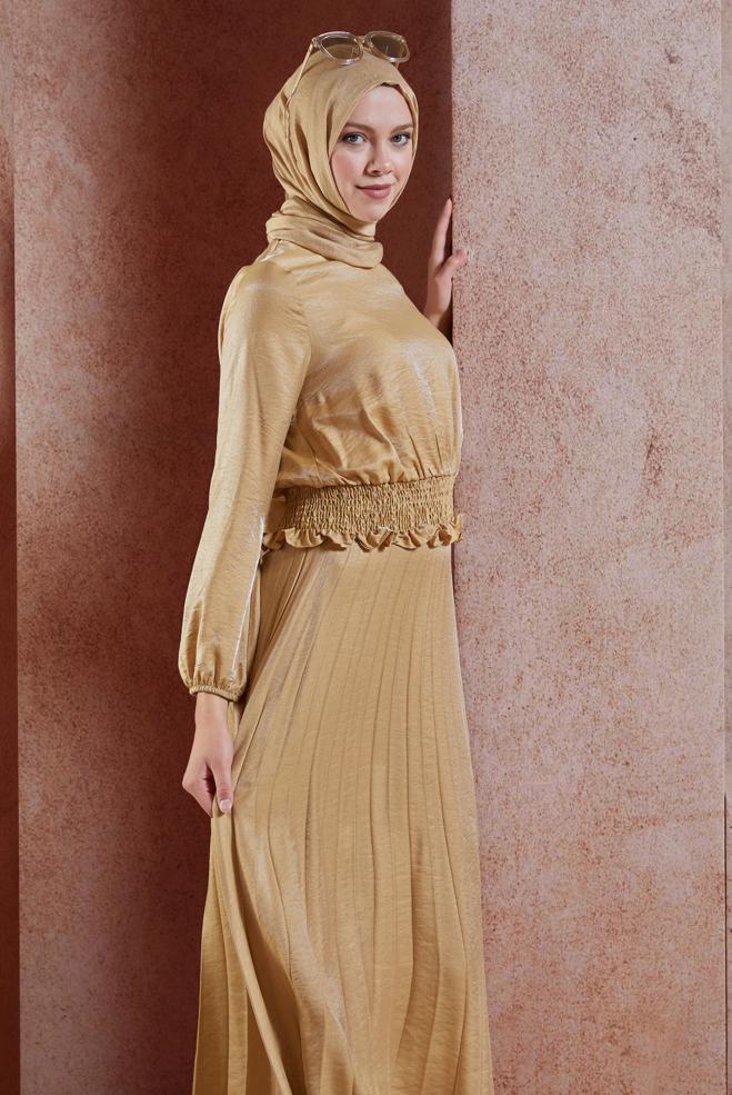 Tesettür giyim KAHVE GİPELİ ETEKLİ TESETTÜR TAKIM 44716 - ALVİNA