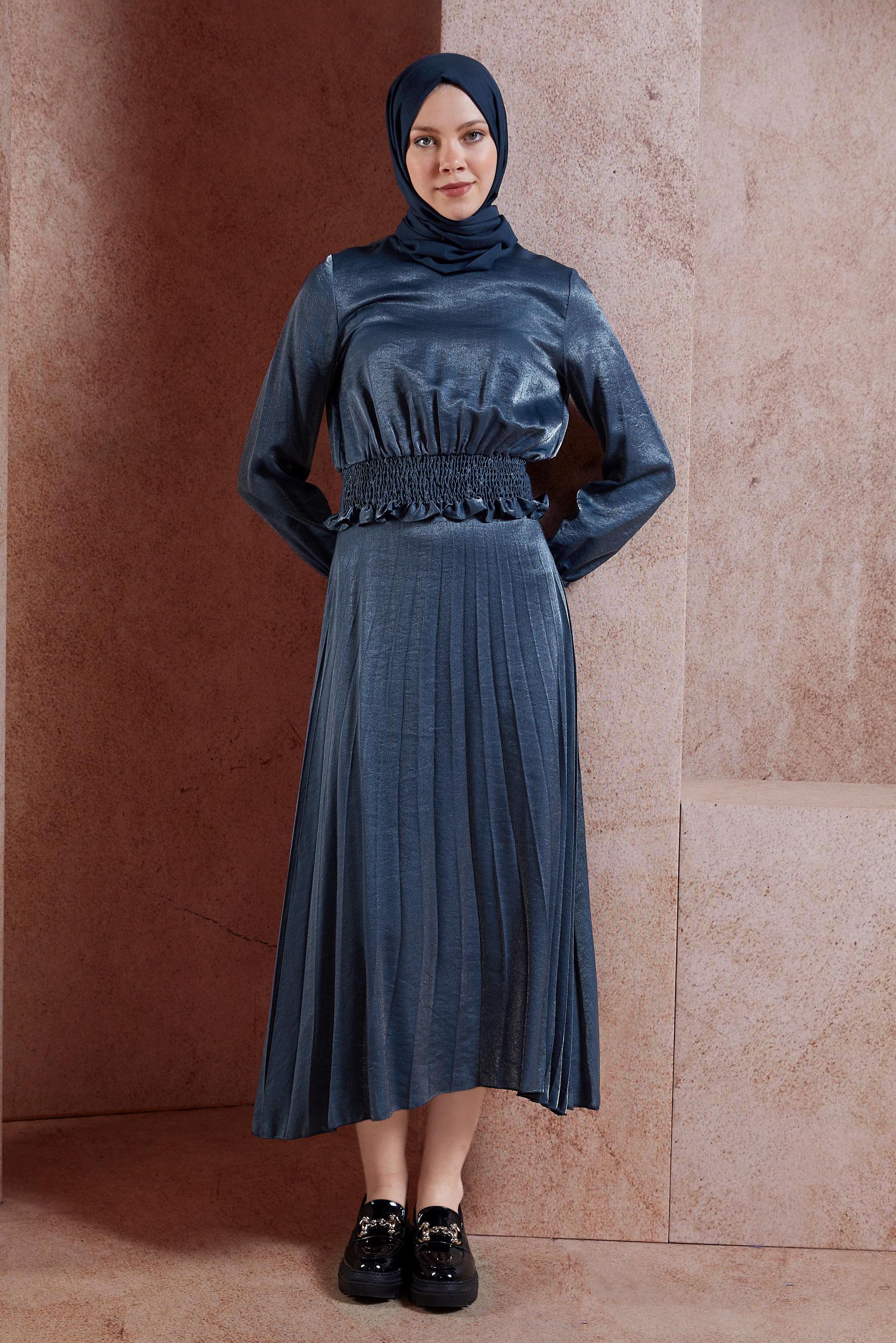 Tesettür giyim LACİVERT GİPELİ ETEKLİ TESETTÜR TAKIM 44716