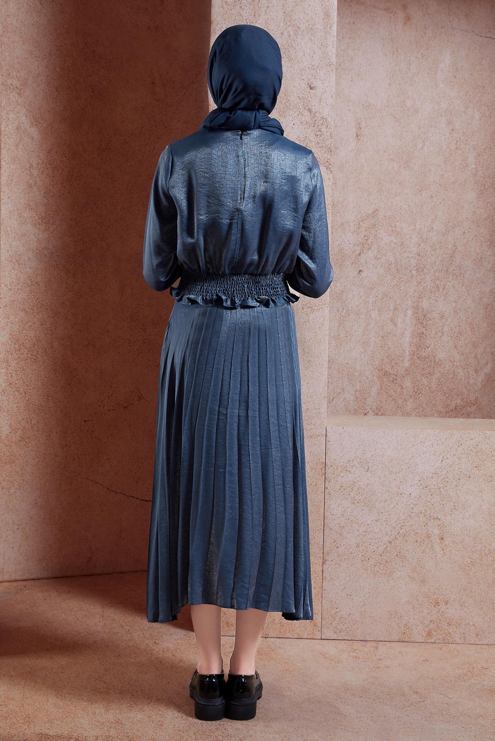 Tesettür giyim LACİVERT GİPELİ ETEKLİ TESETTÜR TAKIM 44716