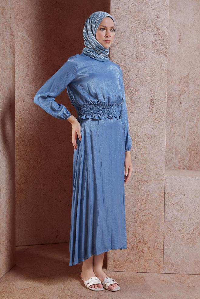 Tesettür giyim LACİVERT GİPELİ ETEKLİ TESETTÜR TAKIM 44716 - ALVİNA