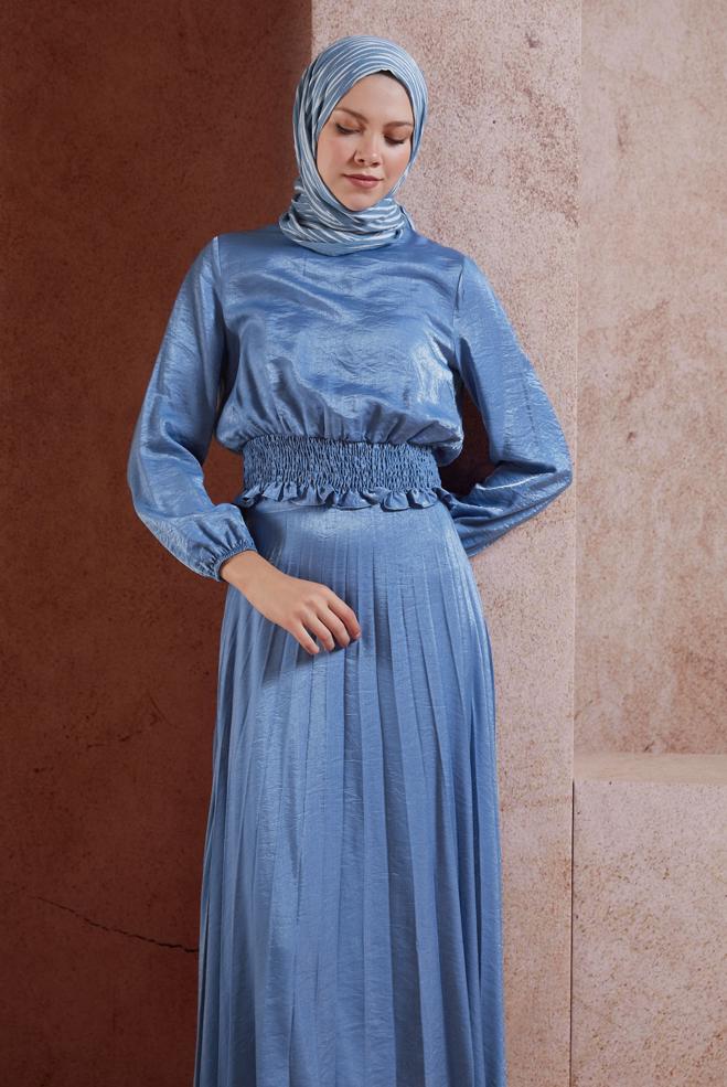 Tesettür giyim LACİVERT GİPELİ ETEKLİ TESETTÜR TAKIM 44716 - ALVİNA