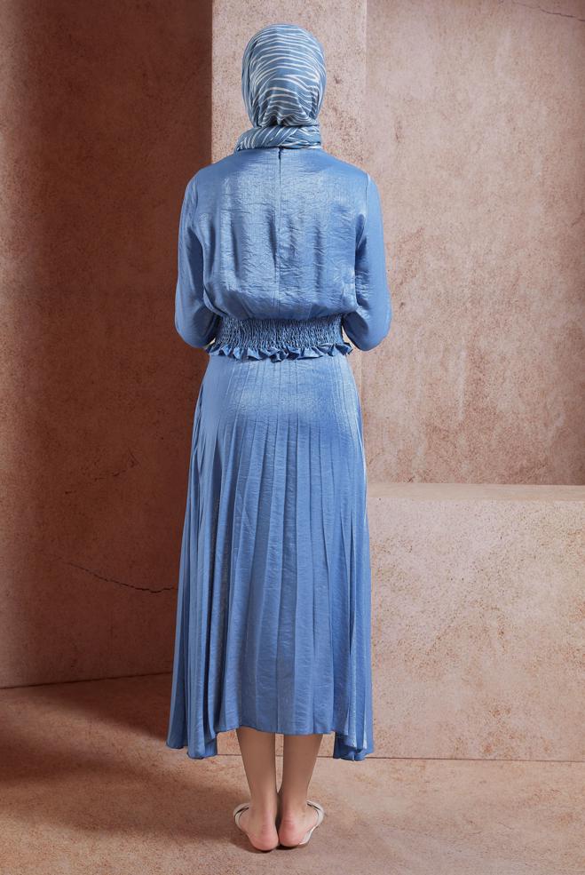 Tesettür giyim LACİVERT GİPELİ ETEKLİ TESETTÜR TAKIM 44716 - ALVİNA