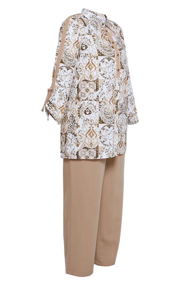 Vêtements hijab JAUNE COSTUME PANTALON À MOTIFS GRANDES TAILLES 20516 - ALVİNA