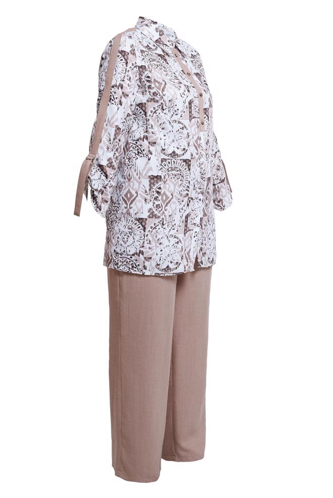 Vêtements hijab BRUN COSTUME PANTALON À MOTIFS GRANDES TAILLES 20516 - ALVİNA