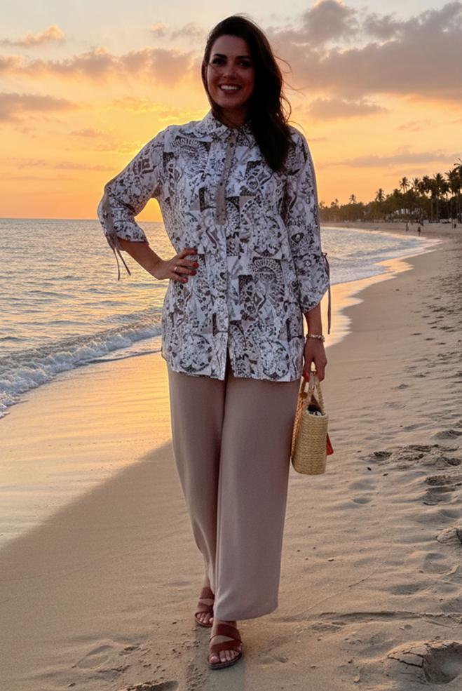 Vêtements hijab BRUN ENSEMBLE PANTALON GRANDE TAILLE 20516 - ALVİNA