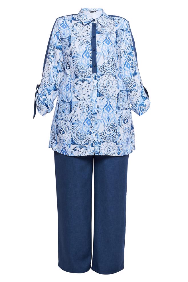 Vêtements hijab BLEU MARINE COSTUME PANTALON À MOTIFS GRANDES TAILLES 20516 - ALVİNA