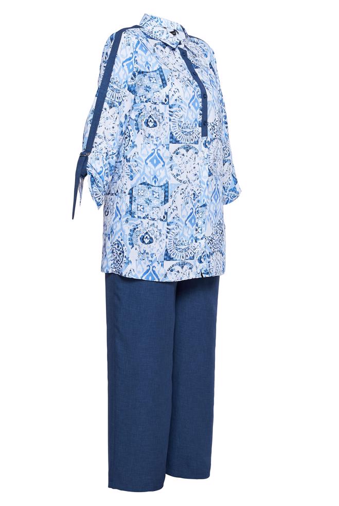 Vêtements hijab BLEU MARINE COSTUME PANTALON À MOTIFS GRANDES TAILLES 20516 - ALVİNA