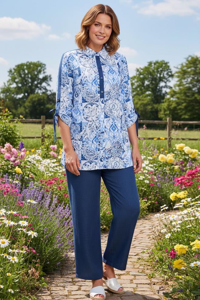 Vêtements hijab BLEU MARINE ENSEMBLE PANTALON GRANDE TAILLE 20516 - ALVİNA