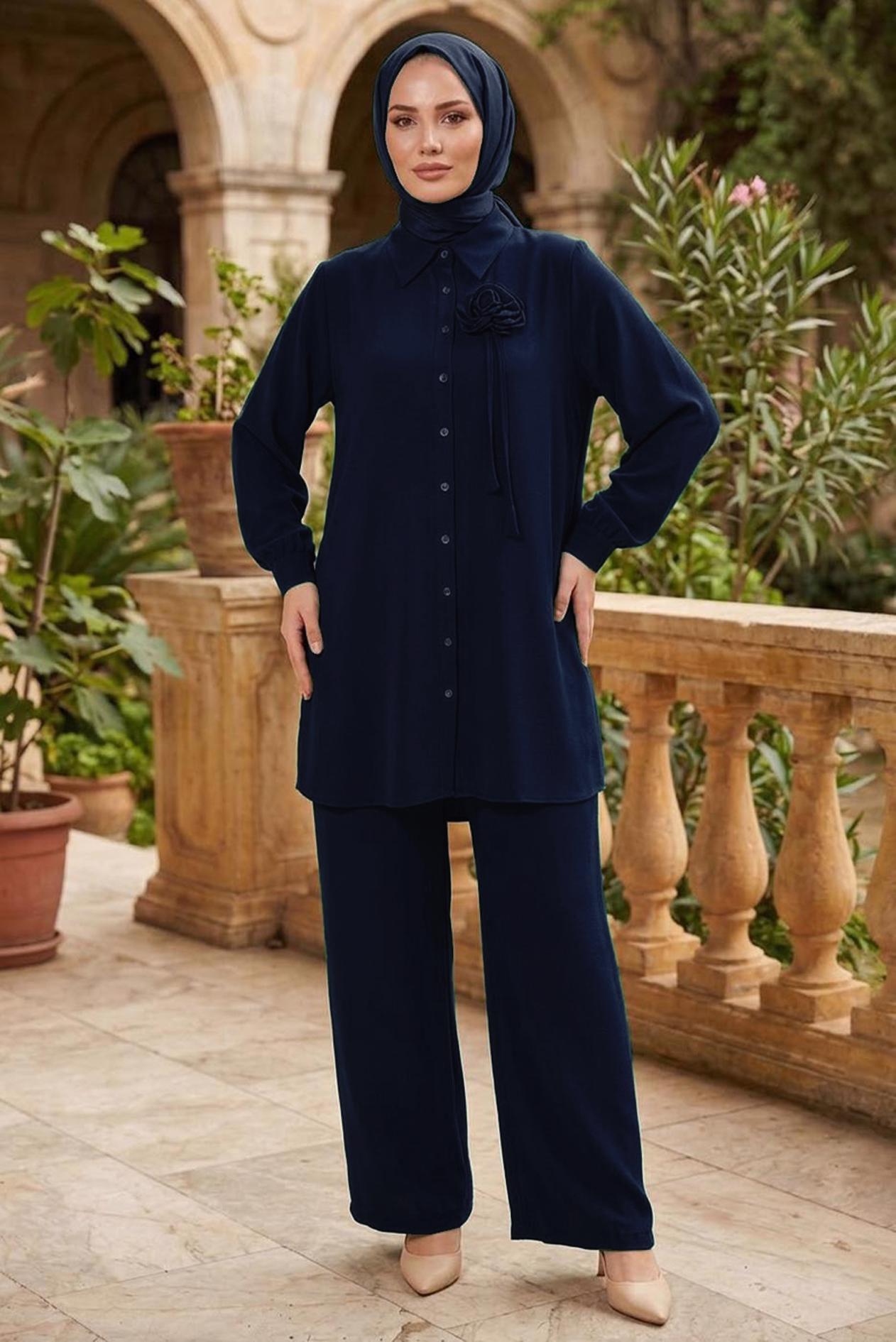 Tesettür giyim LACİVERT BÜYÜK BEDEN PANTOLONLU TAKIM 20519