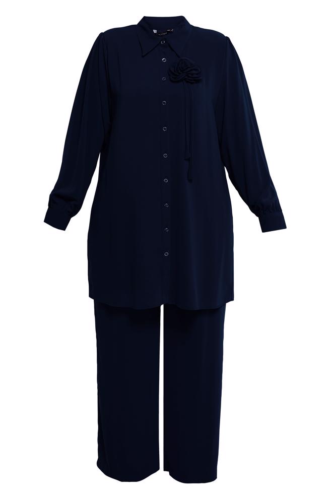 Tesettür giyim LACİVERT BÜYÜK BEDEN PANTOLONLU TAKIM 20519 - ALVİNA