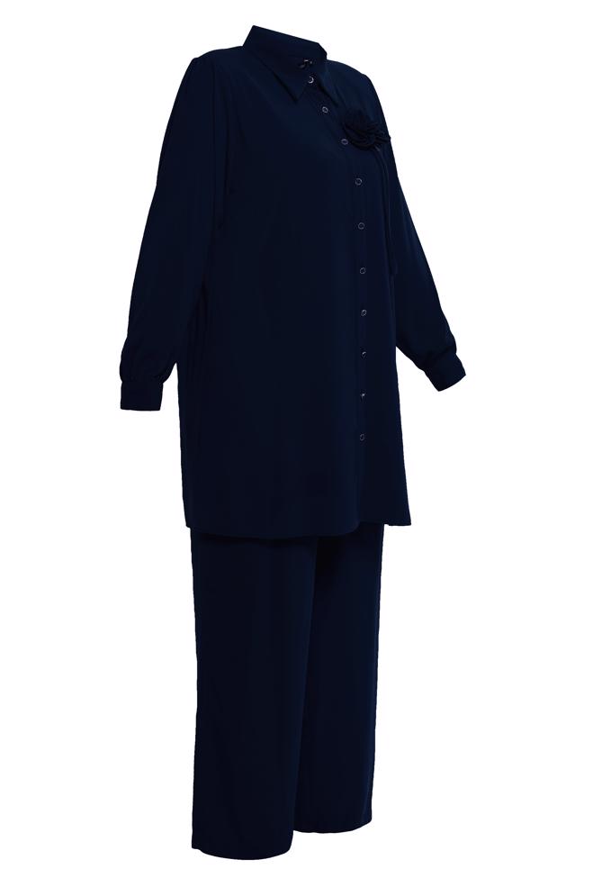 Tesettür giyim LACİVERT BÜYÜK BEDEN PANTOLONLU TAKIM 20519 - ALVİNA