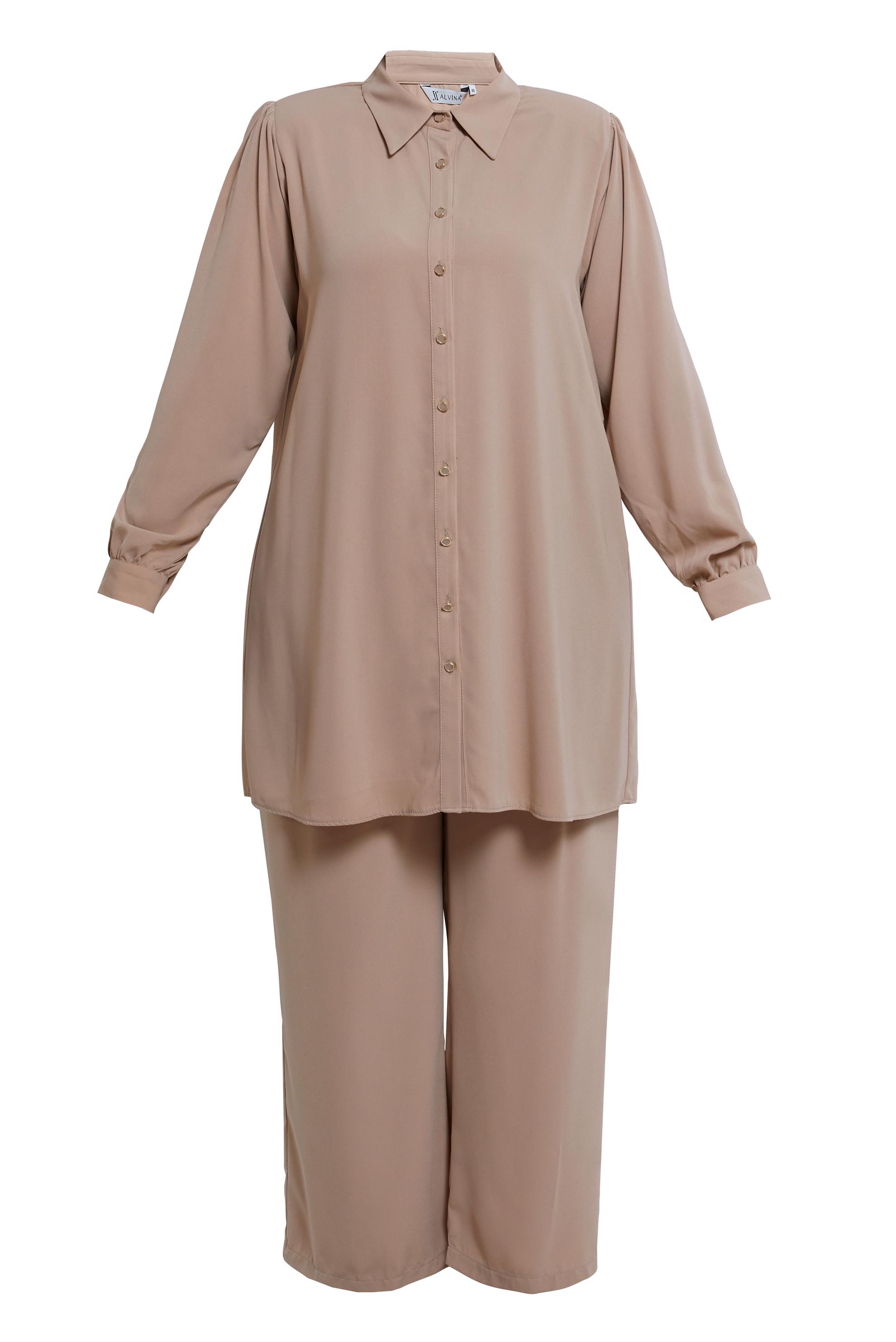 Tesettür giyim VİZON BÜYÜK BEDEN PANTOLONLU TAKIM 20519