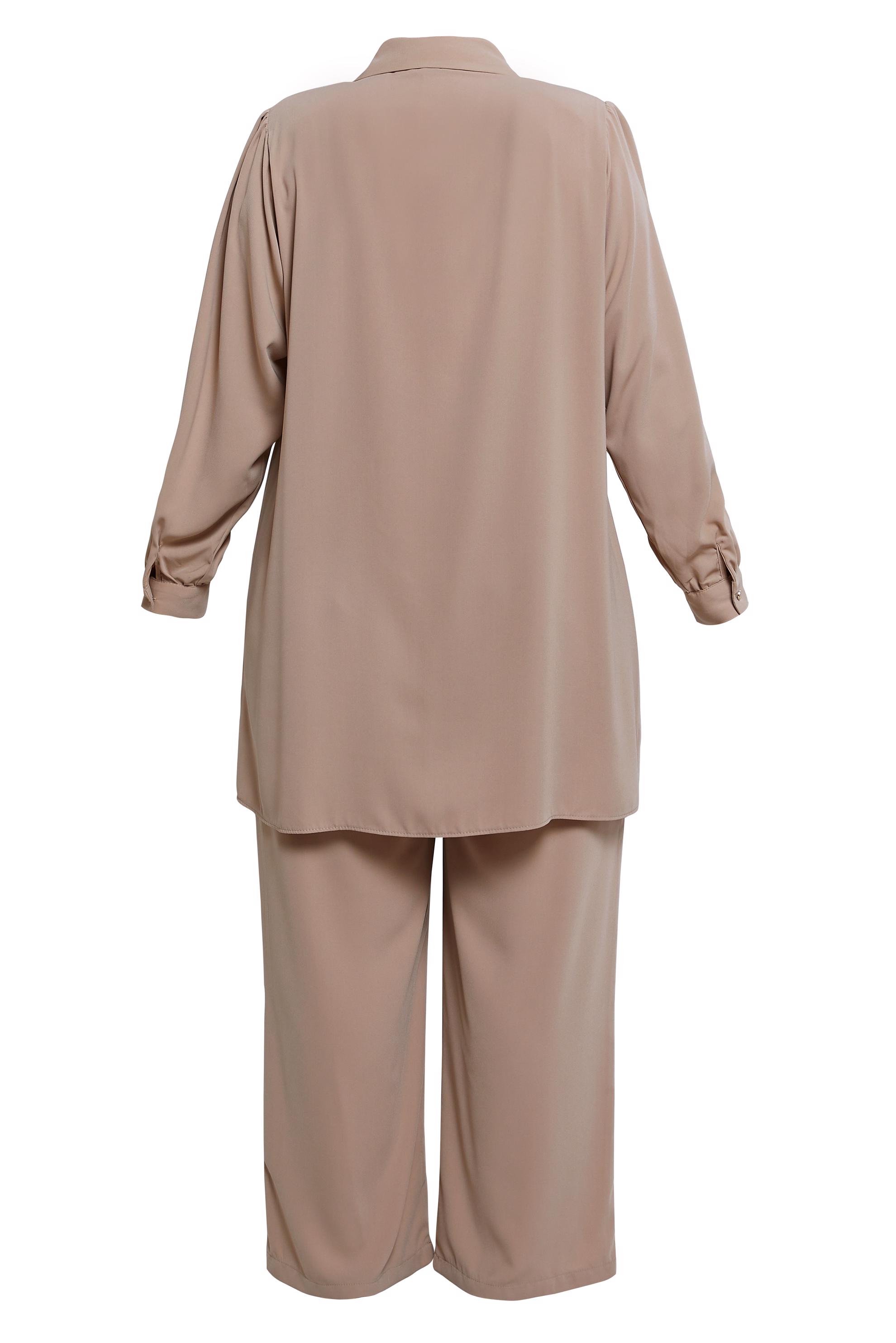 Tesettür giyim VİZON BÜYÜK BEDEN PANTOLONLU TAKIM 20519