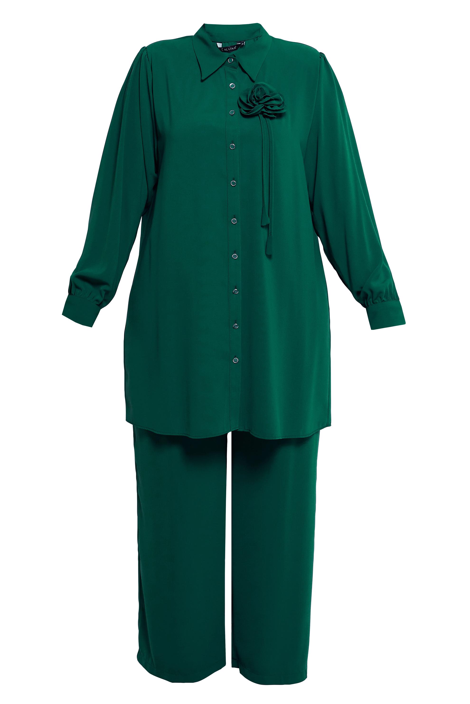 Tesettür giyim YEŞİL BÜYÜK BEDEN PANTOLONLU TAKIM 20519