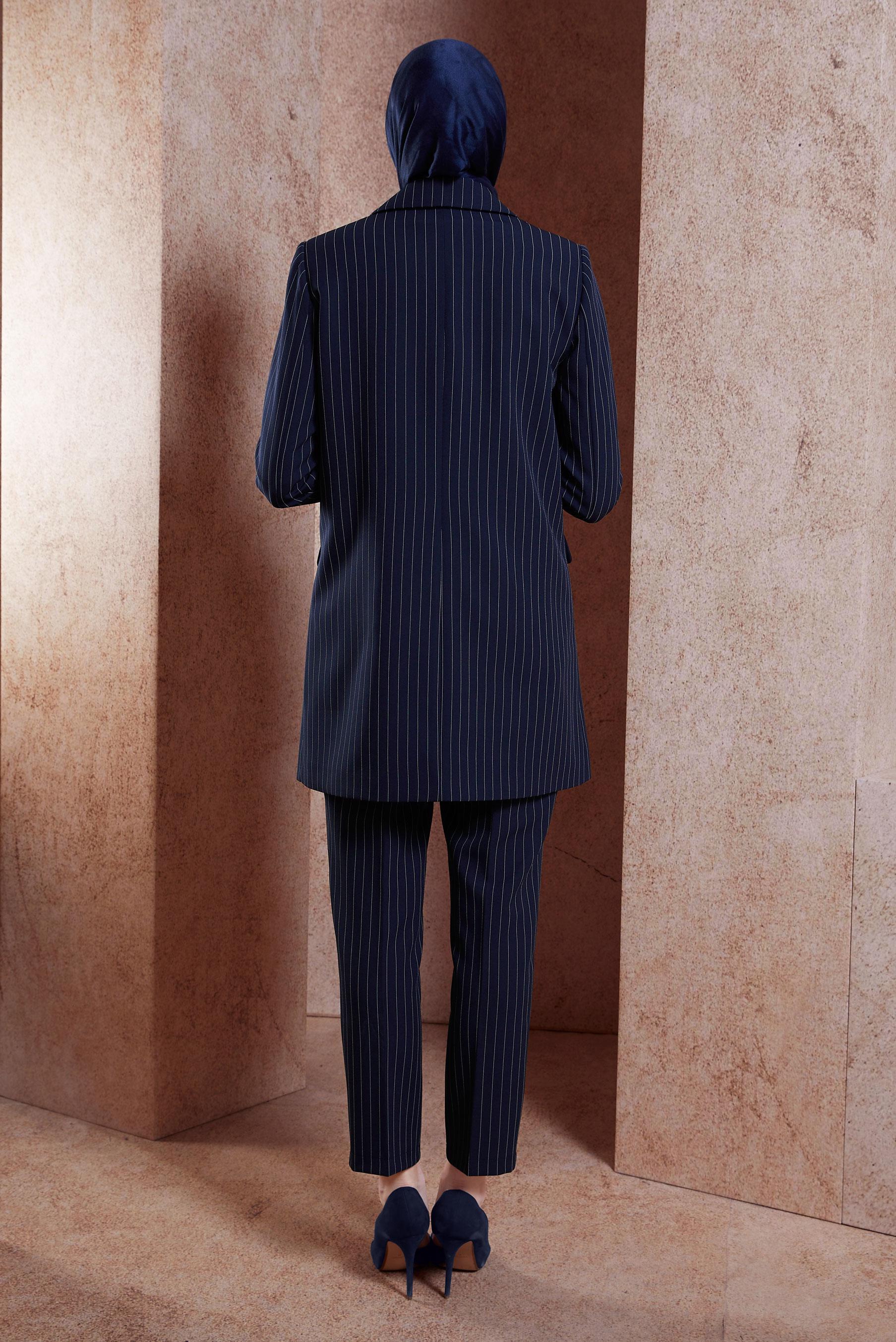 Tesettür giyim LACİVERT ÇİZGİLİ PANTOLONLU TAKIM 30421