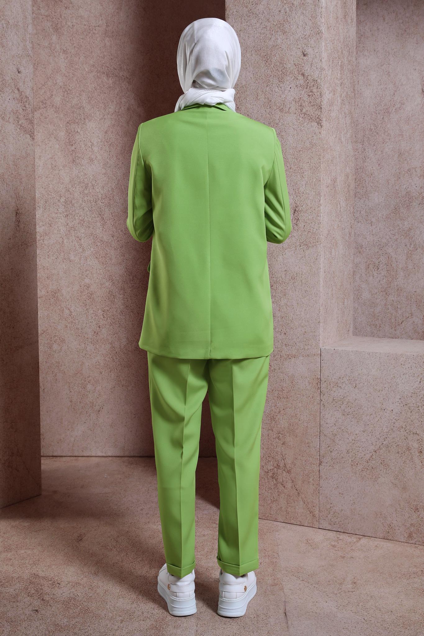 Tesettür giyim YEŞİL FERMUAR AKSESUARLI PANTOLONLU TAKIM 30422