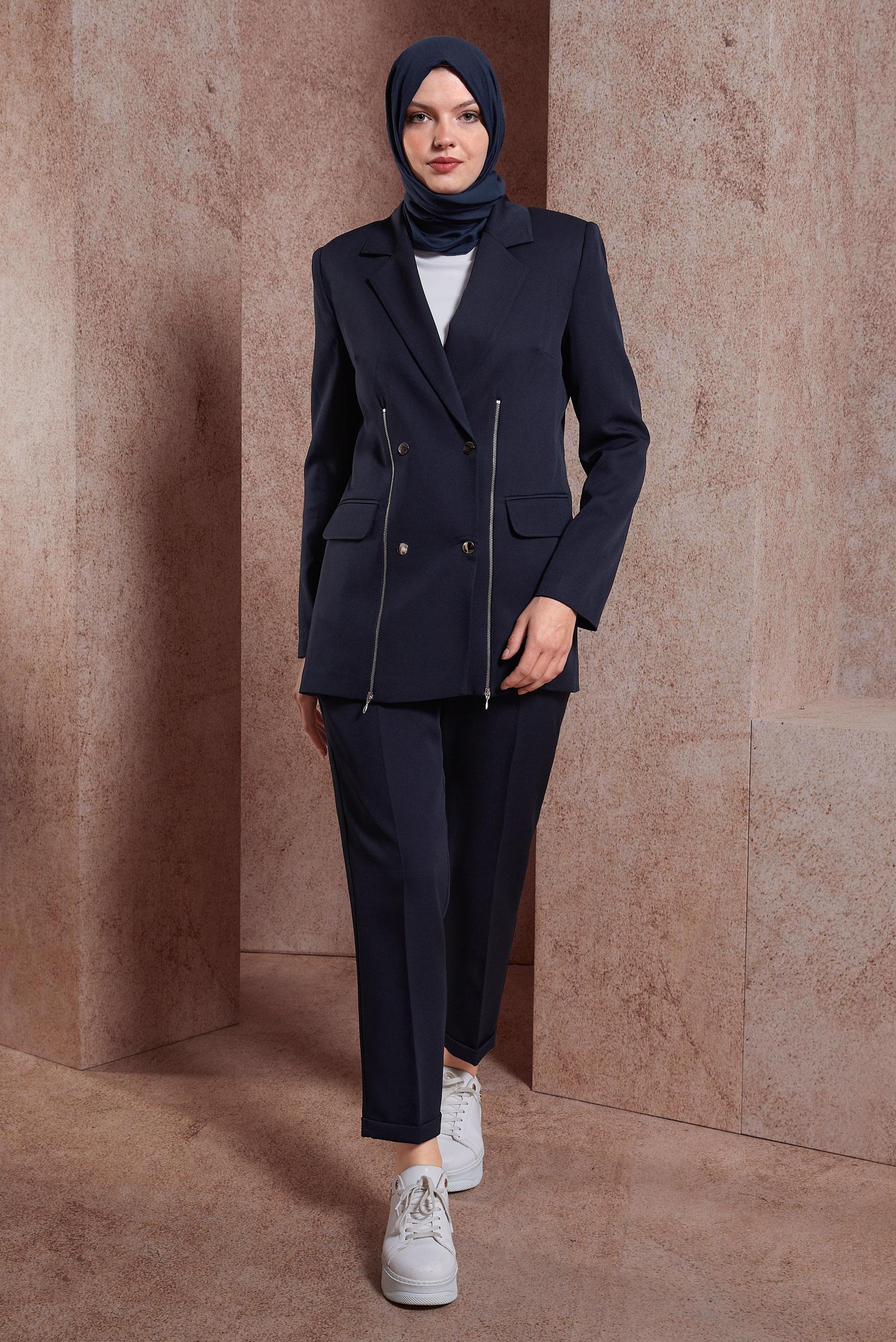Tesettür giyim LACİVERT FERMUAR AKSESUARLI PANTOLONLU TAKIM 30422