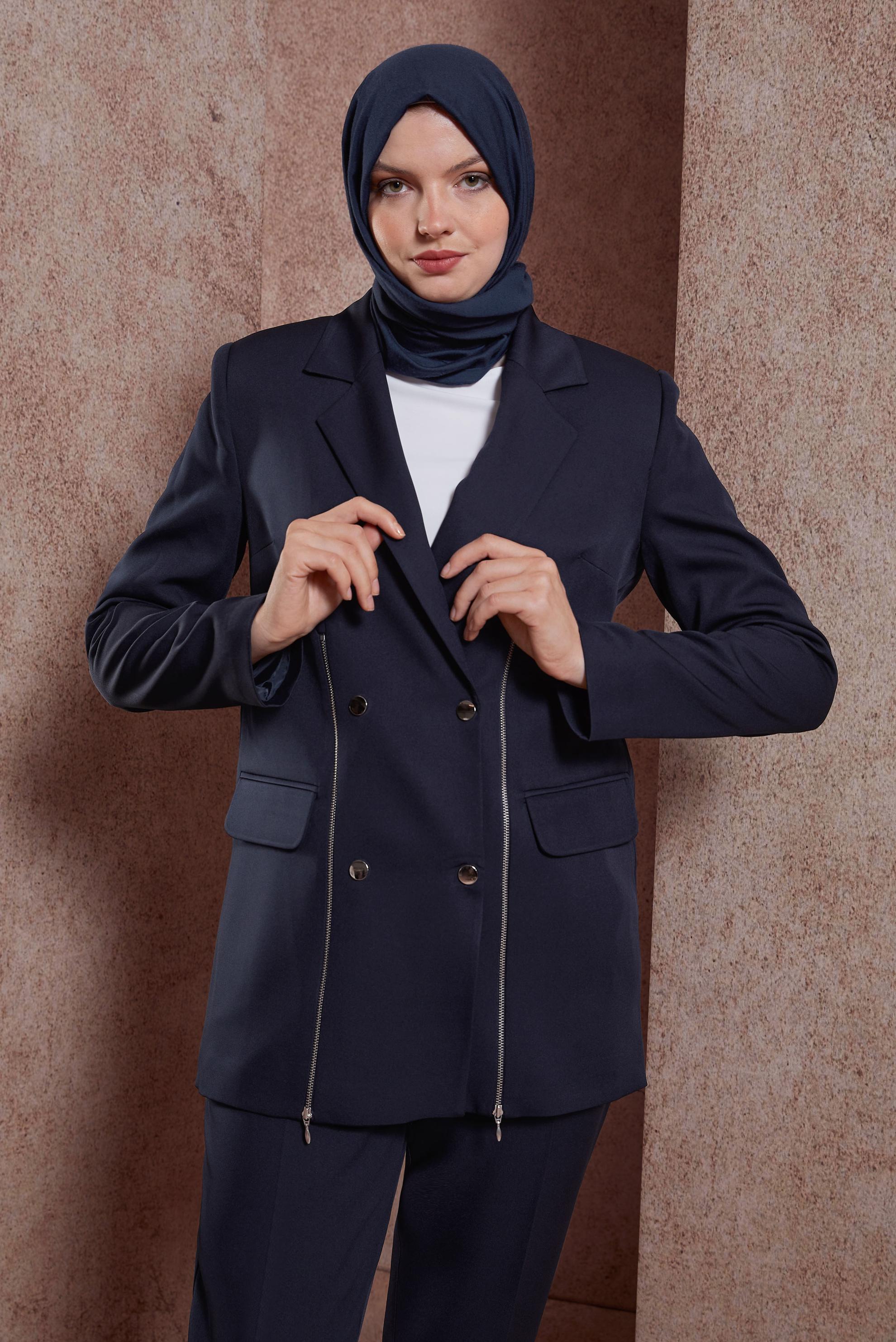 Tesettür giyim LACİVERT FERMUAR AKSESUARLI PANTOLONLU TAKIM 30422