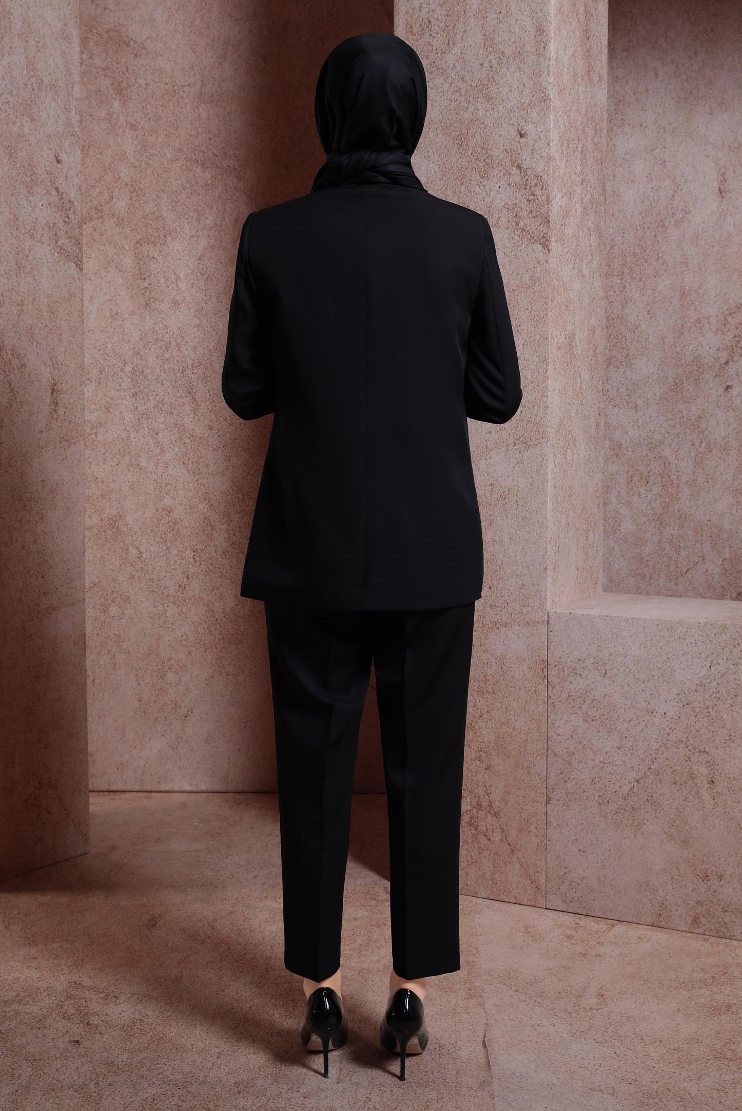 Tesettür giyim SİYAH ŞERİT DETAYLI PANTOLONLU TAKIM 30424