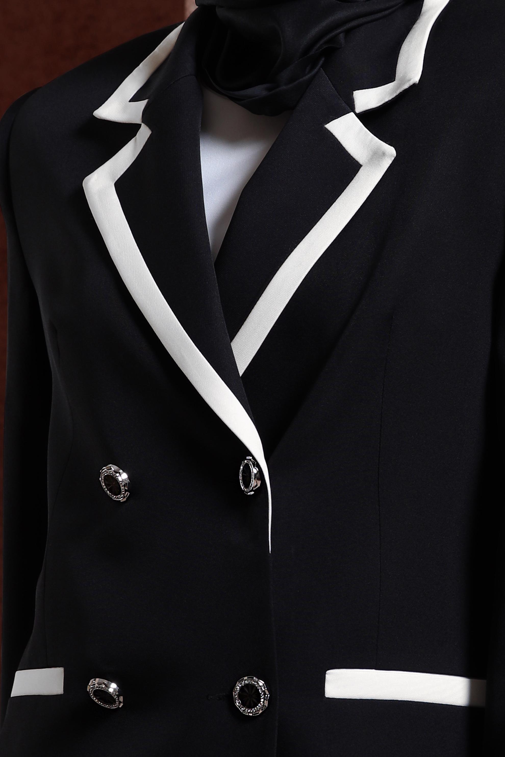 Tesettür giyim SİYAH ŞERİT DETAYLI PANTOLONLU TAKIM 30424