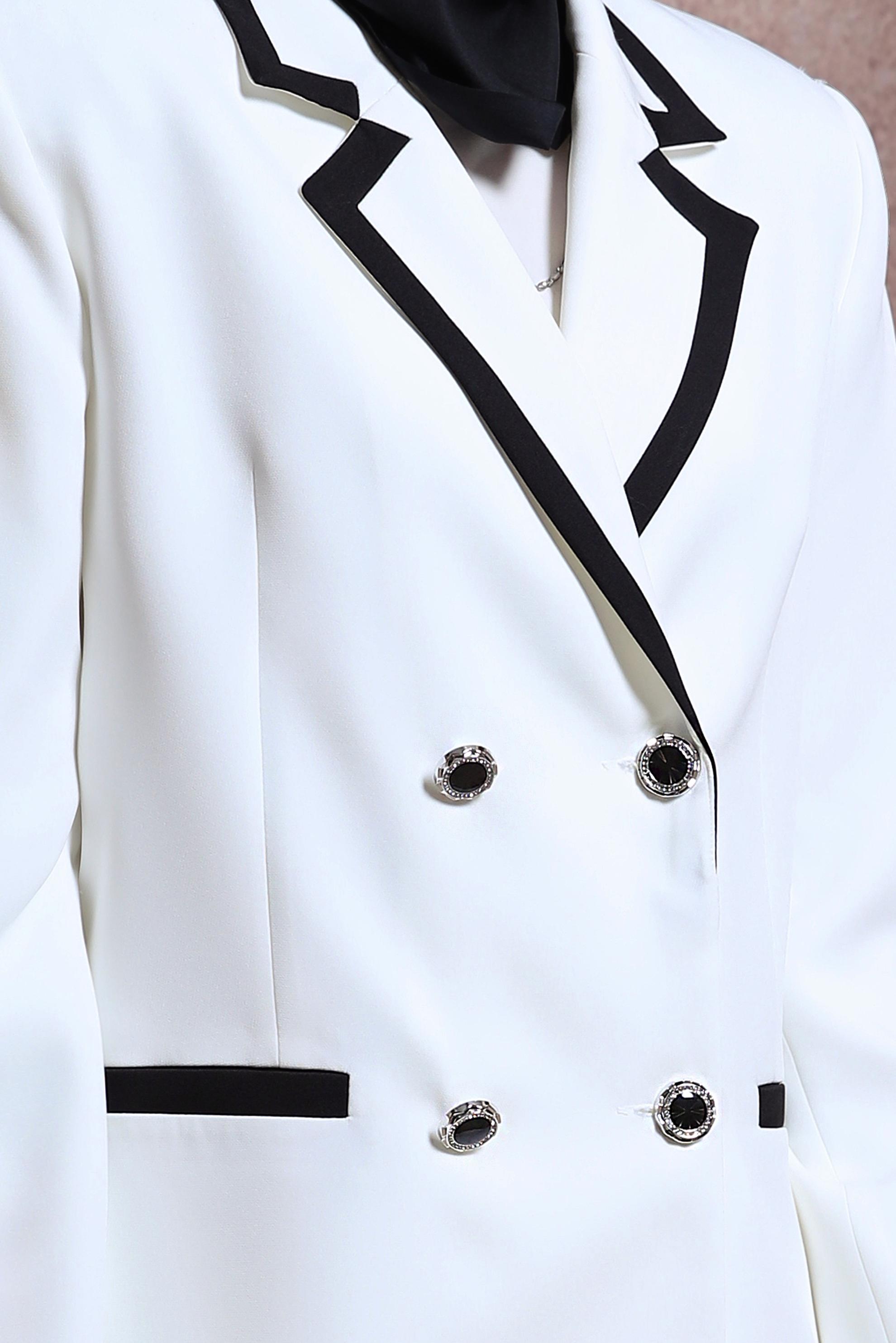 Tesettür giyim BEYAZ ŞERİT DETAYLI PANTOLONLU TAKIM 30424