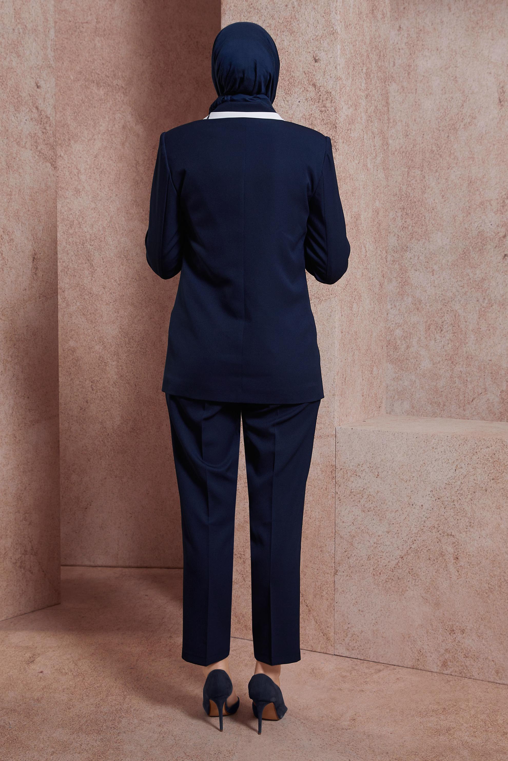 Tesettür giyim LACİVERT ŞERİT DETAYLI PANTOLONLU TAKIM 30424