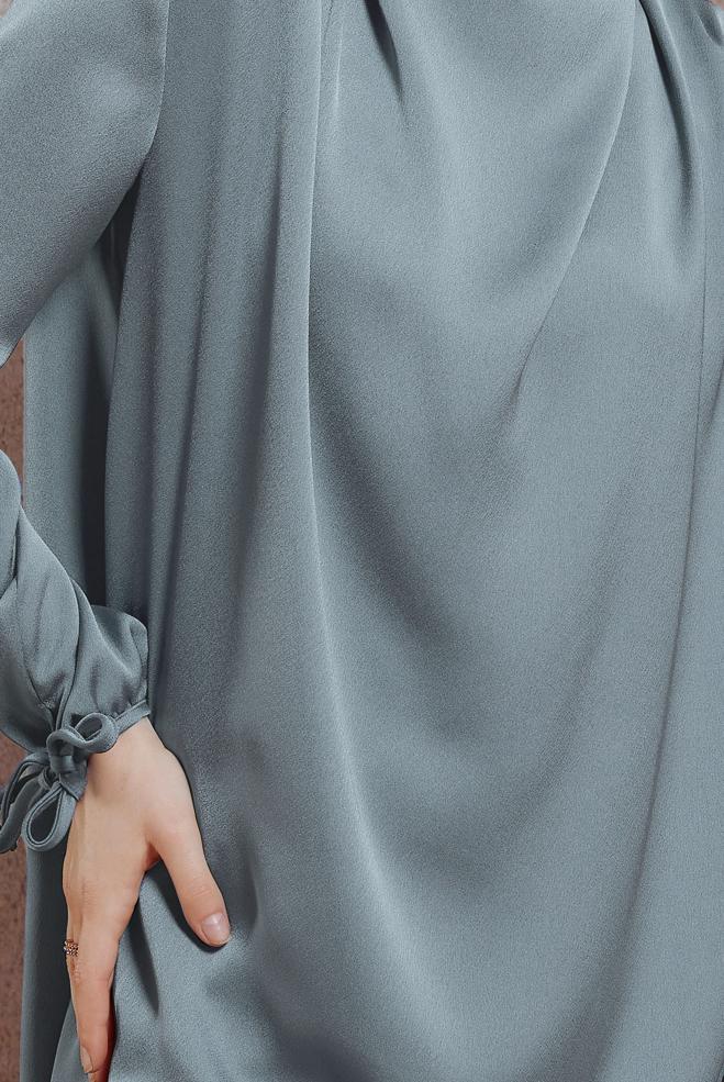 Tesettür giyim GRİ SATEN DOKUMA PANTOLONLU TAKIM 30429 - ALVİNA