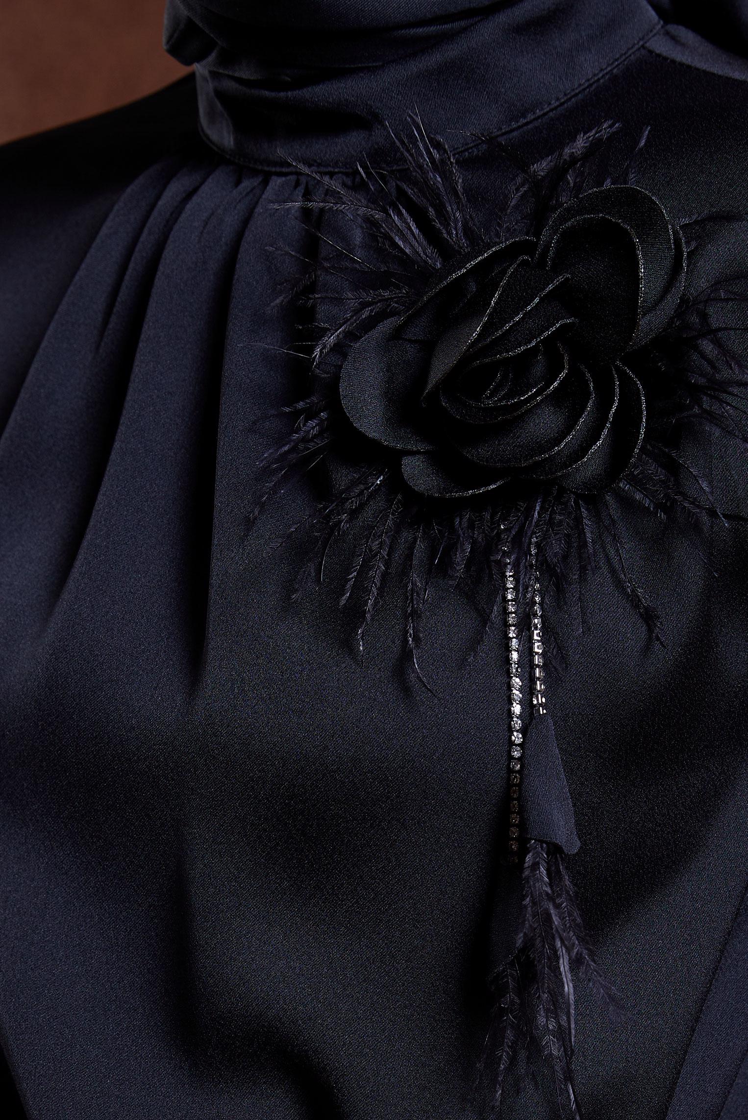 Tesettür giyim SİYAH TÜY DETAYLI KUŞAKLI PANTOLONLU TAKIM 30432