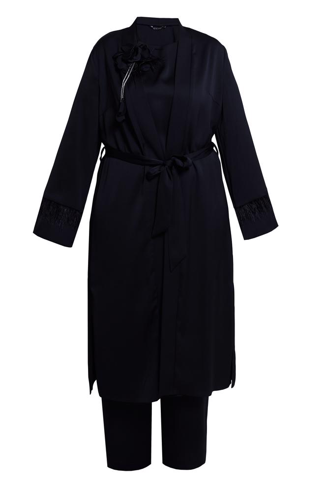 Vêtements hijab NOIR COSTUME PANTALON TROIS PIÈCES CEINTURE 30434 - ALVİNA