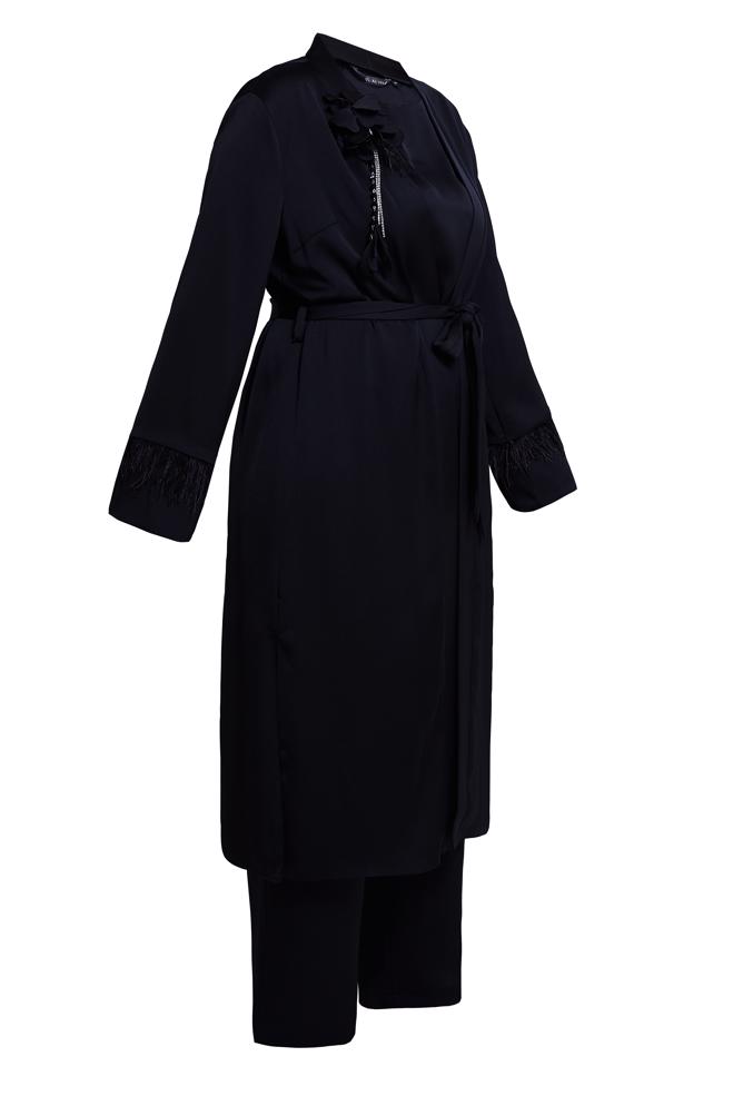 Vêtements hijab NOIR COSTUME PANTALON TROIS PIÈCES CEINTURE 30434 - ALVİNA