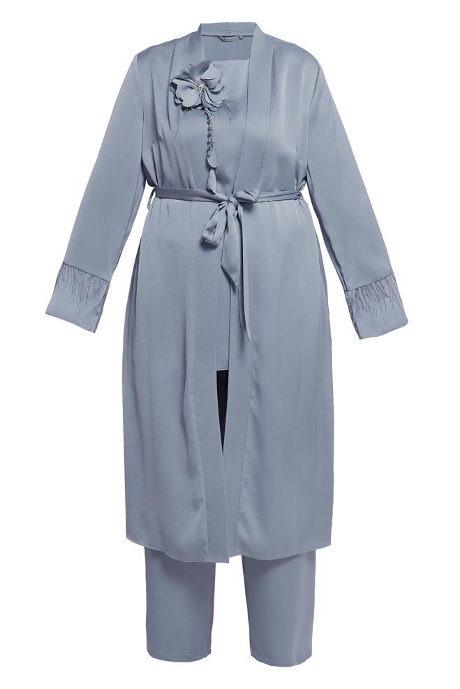 Vêtements hijab GRIS COSTUME PANTALON TROIS PIÈCES CEINTURE 30434 - ALVİNA