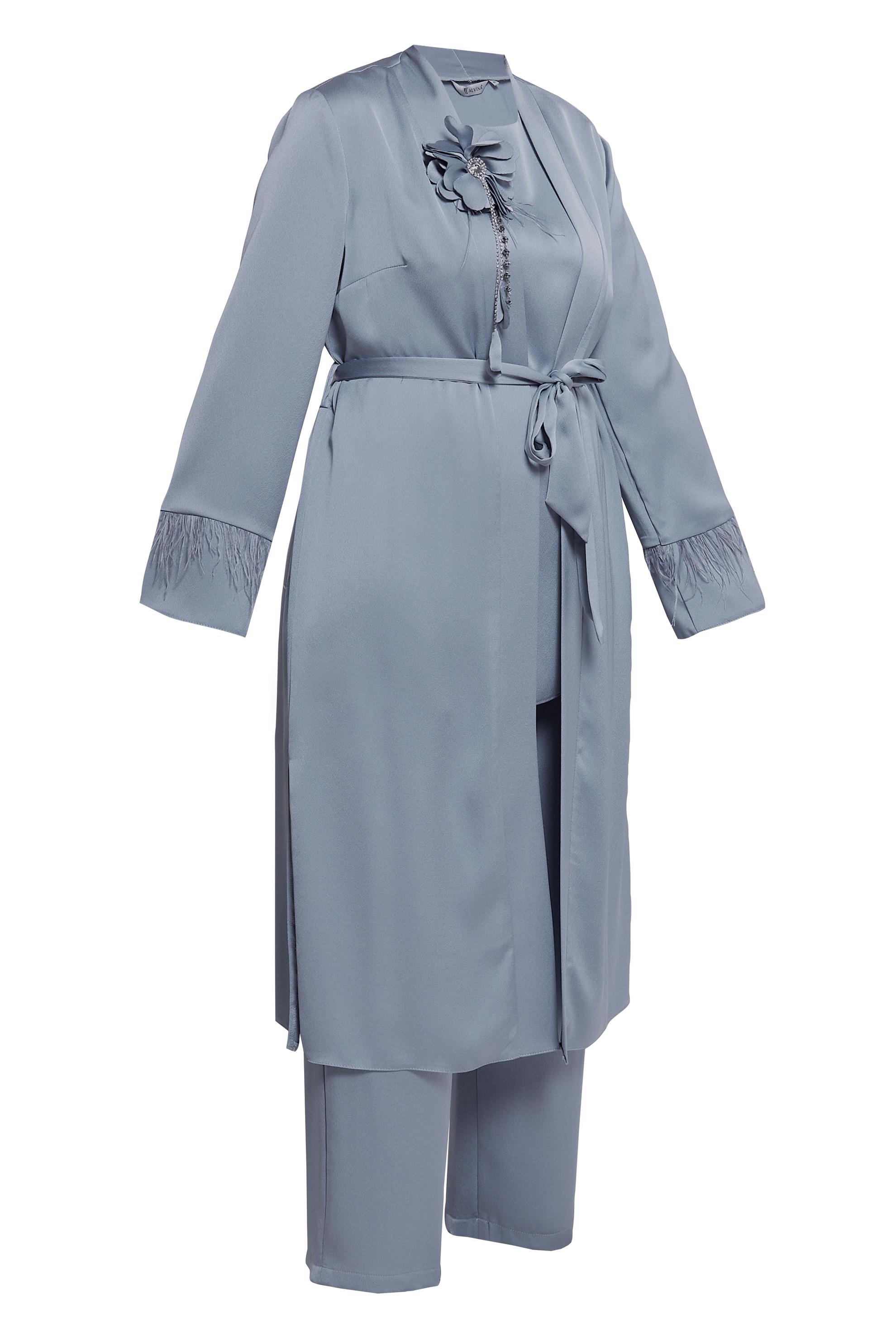 Vêtements hijab GRIS COSTUME PANTALON TROIS PIÈCES CEINTURE 30434