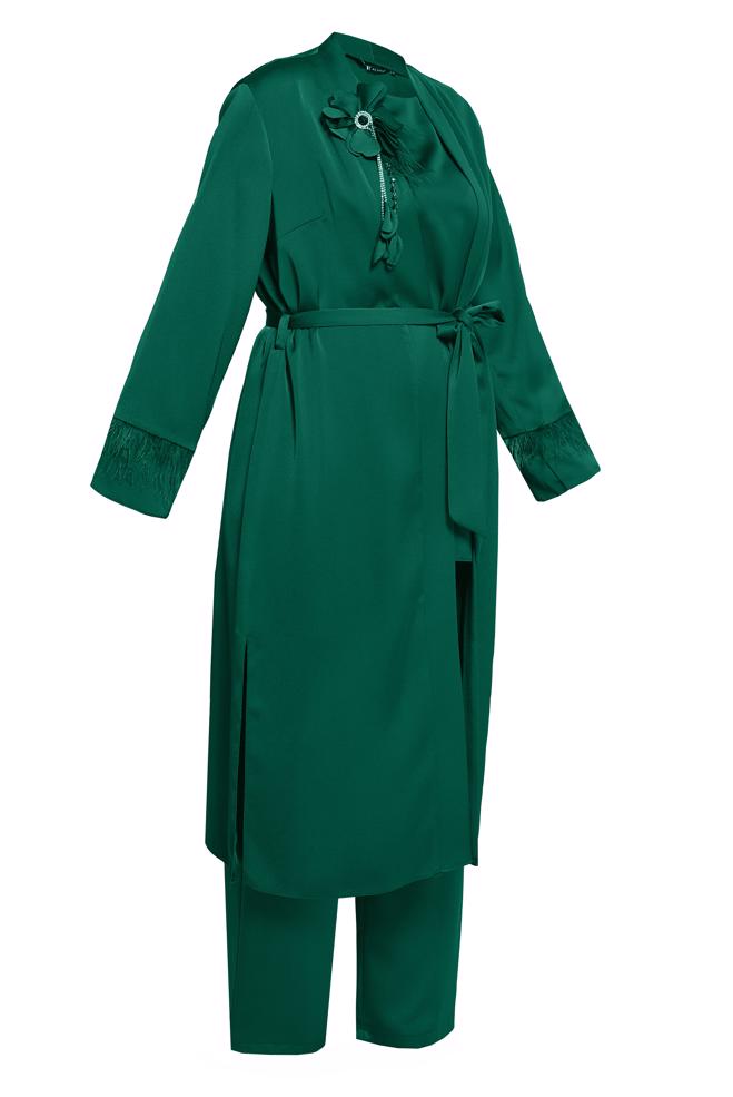 Vêtements hijab VERT COSTUME PANTALON TROIS PIÈCES CEINTURE 30434 - ALVİNA