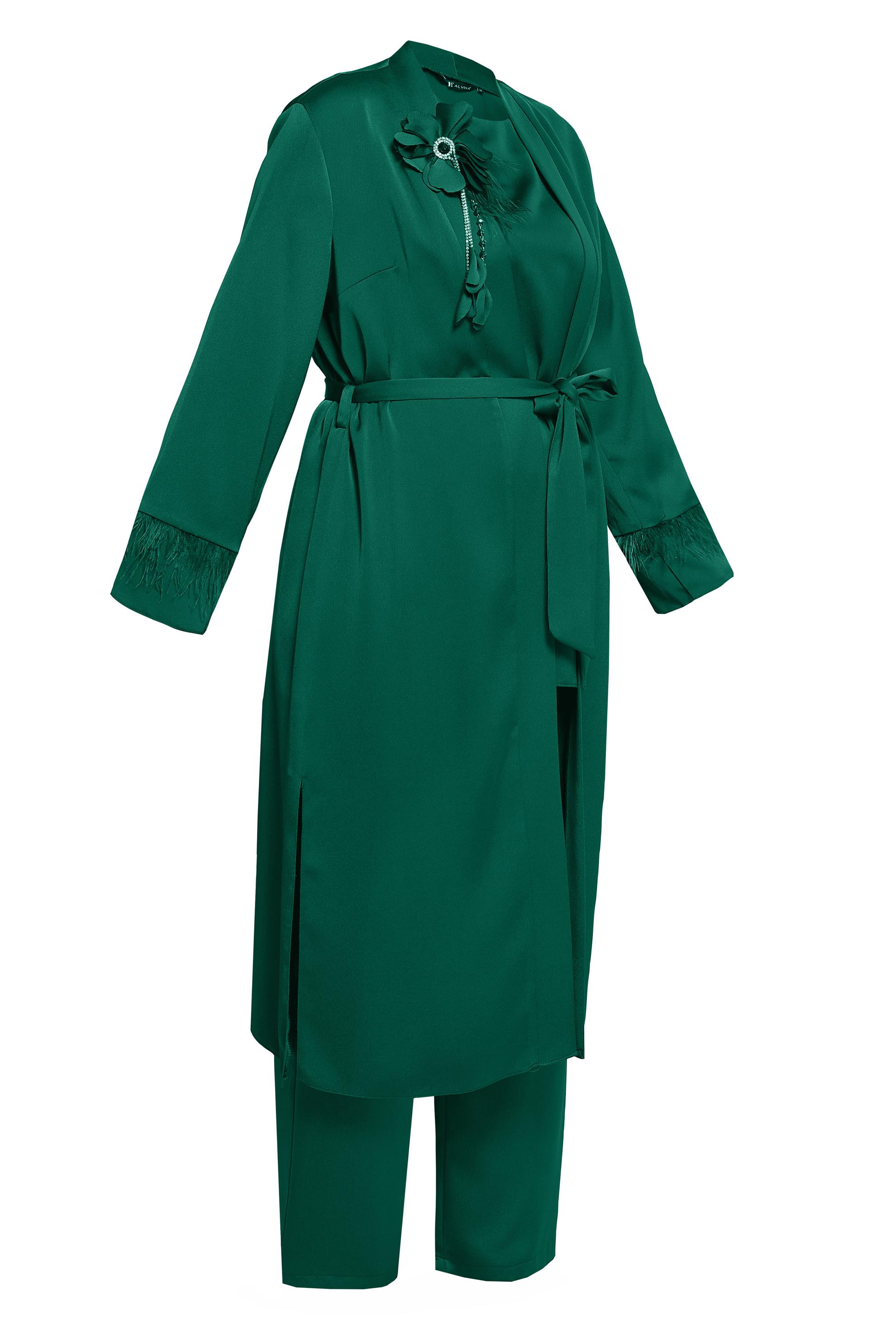 Vêtements hijab VERT COSTUME PANTALON TROIS PIÈCES CEINTURE 30434