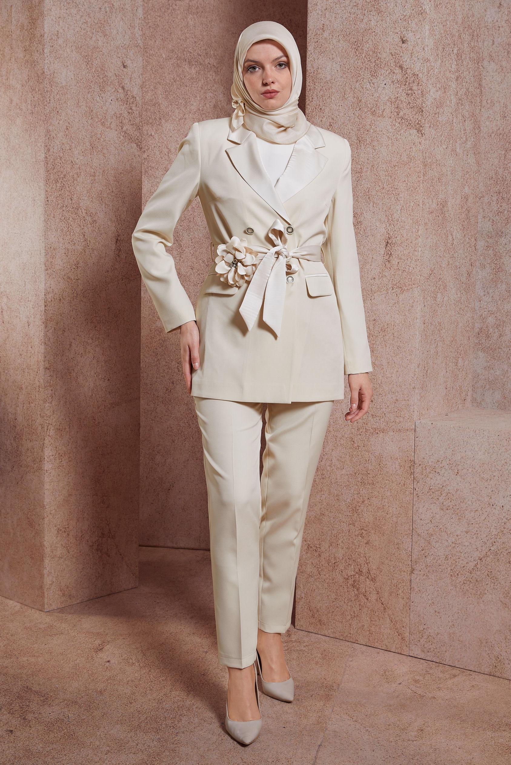 Hijab clothing ECRU BELTED PANTS SUIT 30435