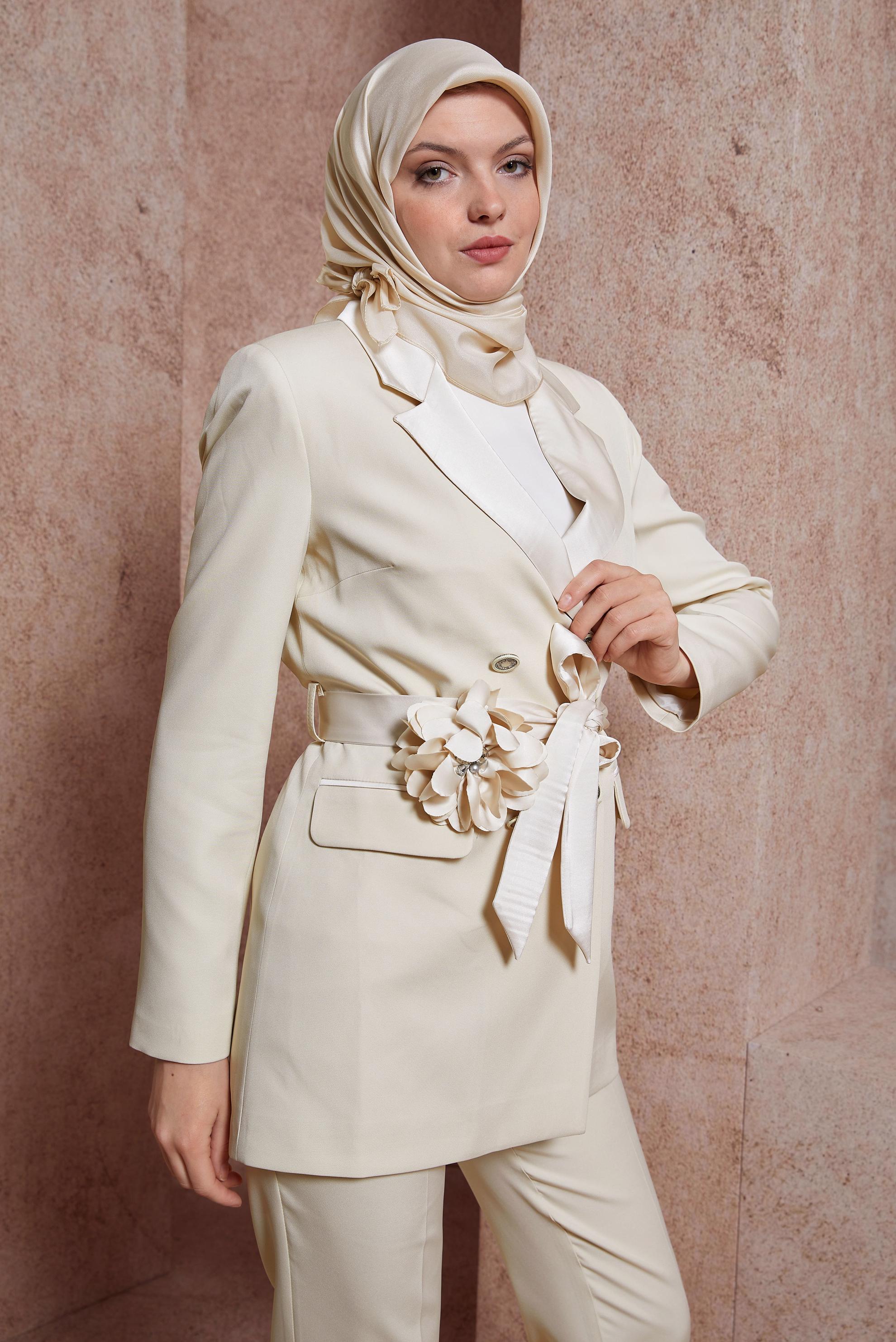 Hijab clothing ECRU BELTED PANTS SUIT 30435