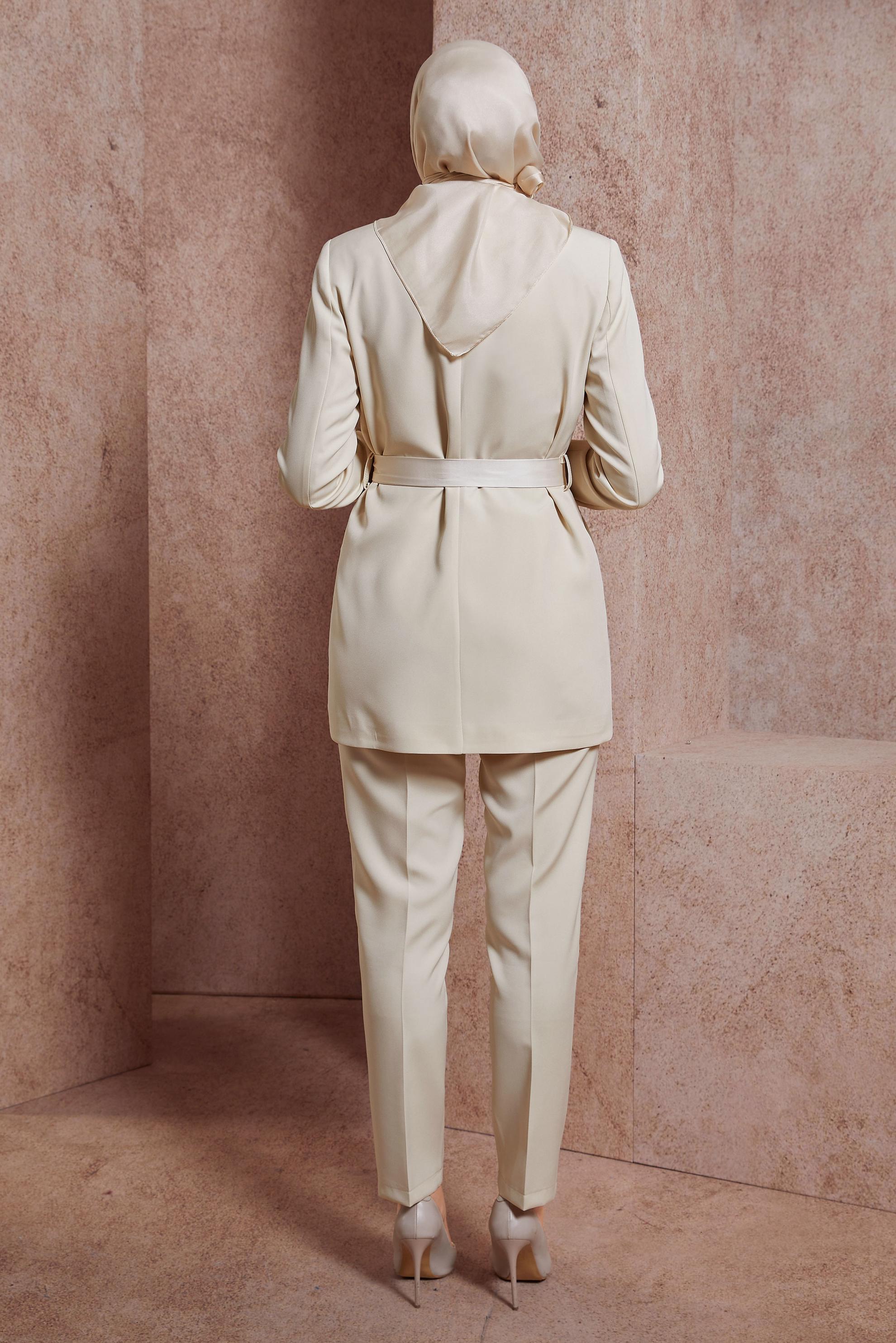 Hijab clothing ECRU BELTED PANTS SUIT 30435