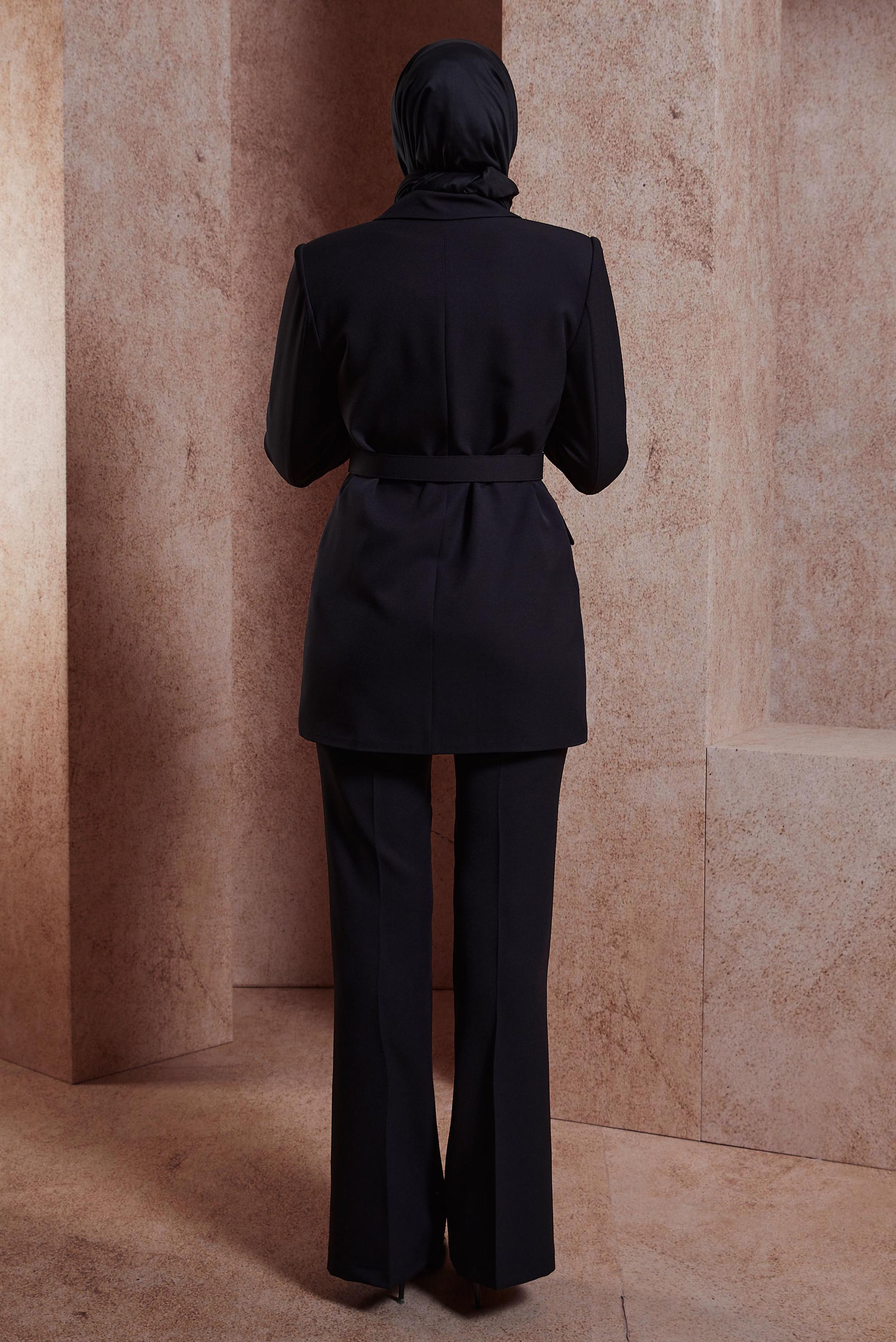 Tesettür giyim SİYAH KEMERLİ PANTOLONLU TAKIM 30439