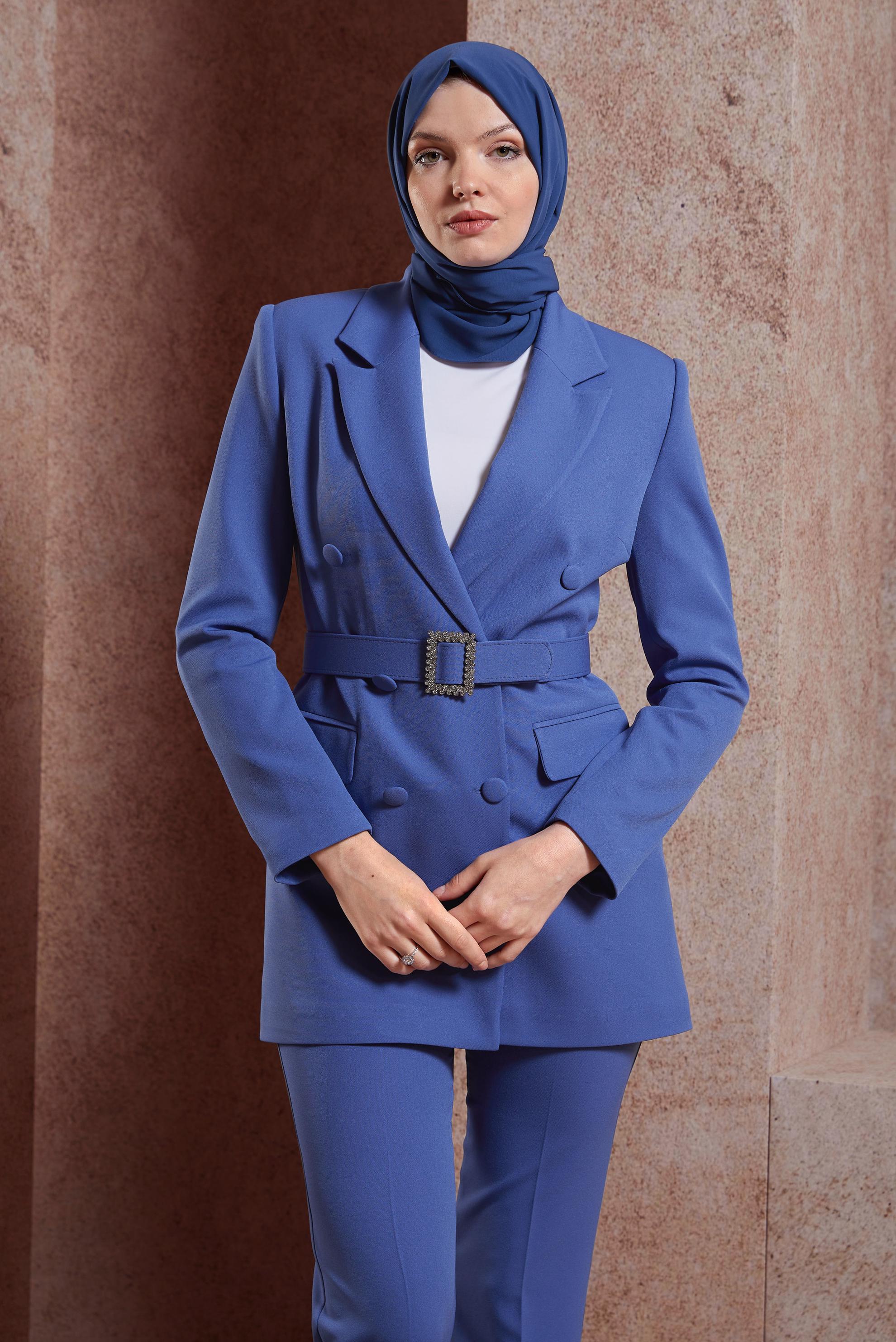 Tesettür giyim LACİVERT KEMERLİ PANTOLONLU TAKIM 30439