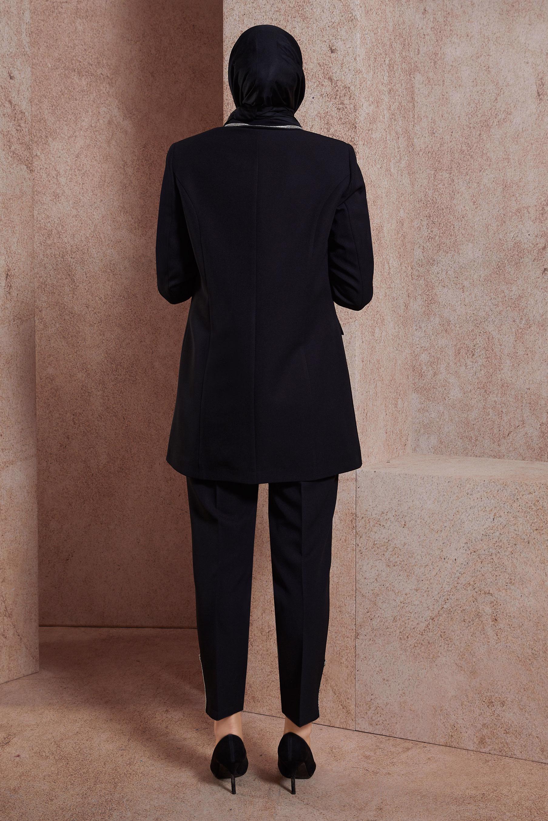 Tesettür giyim SİYAH ÜÇLÜ PANTOLONLU TAKIM 30440