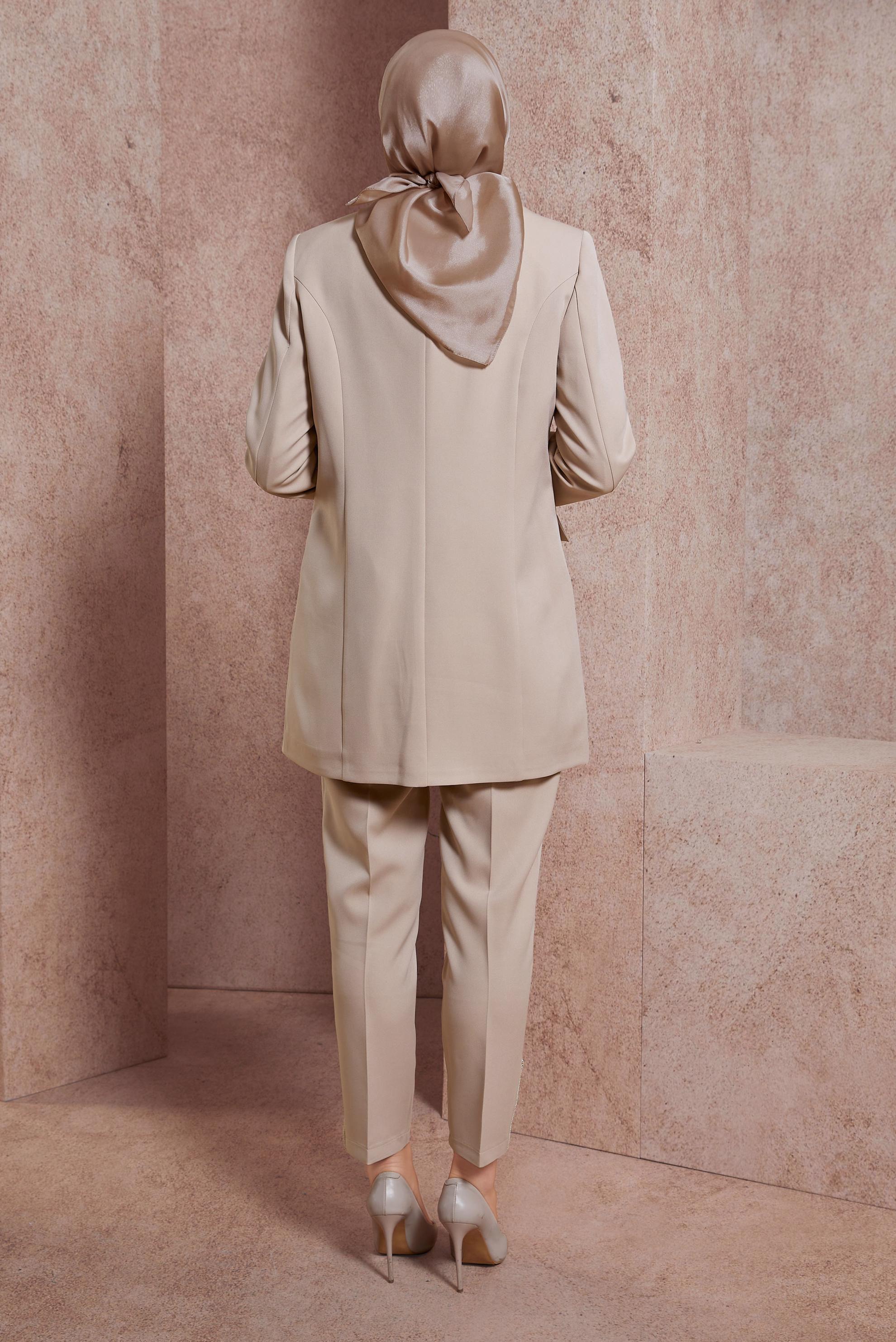 Tesettür giyim KUM ÜÇLÜ PANTOLONLU TAKIM 30440