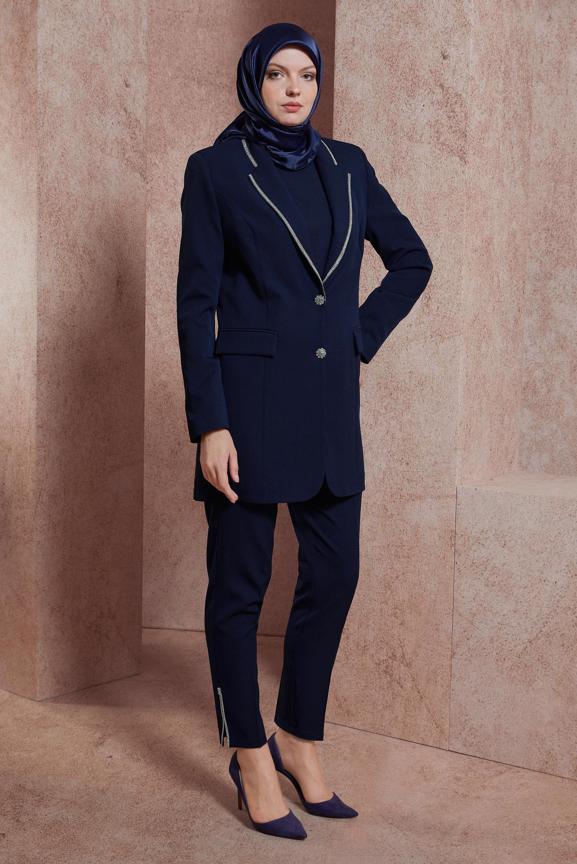 Tesettür giyim LACİVERT ÜÇLÜ PANTOLONLU TAKIM 30440