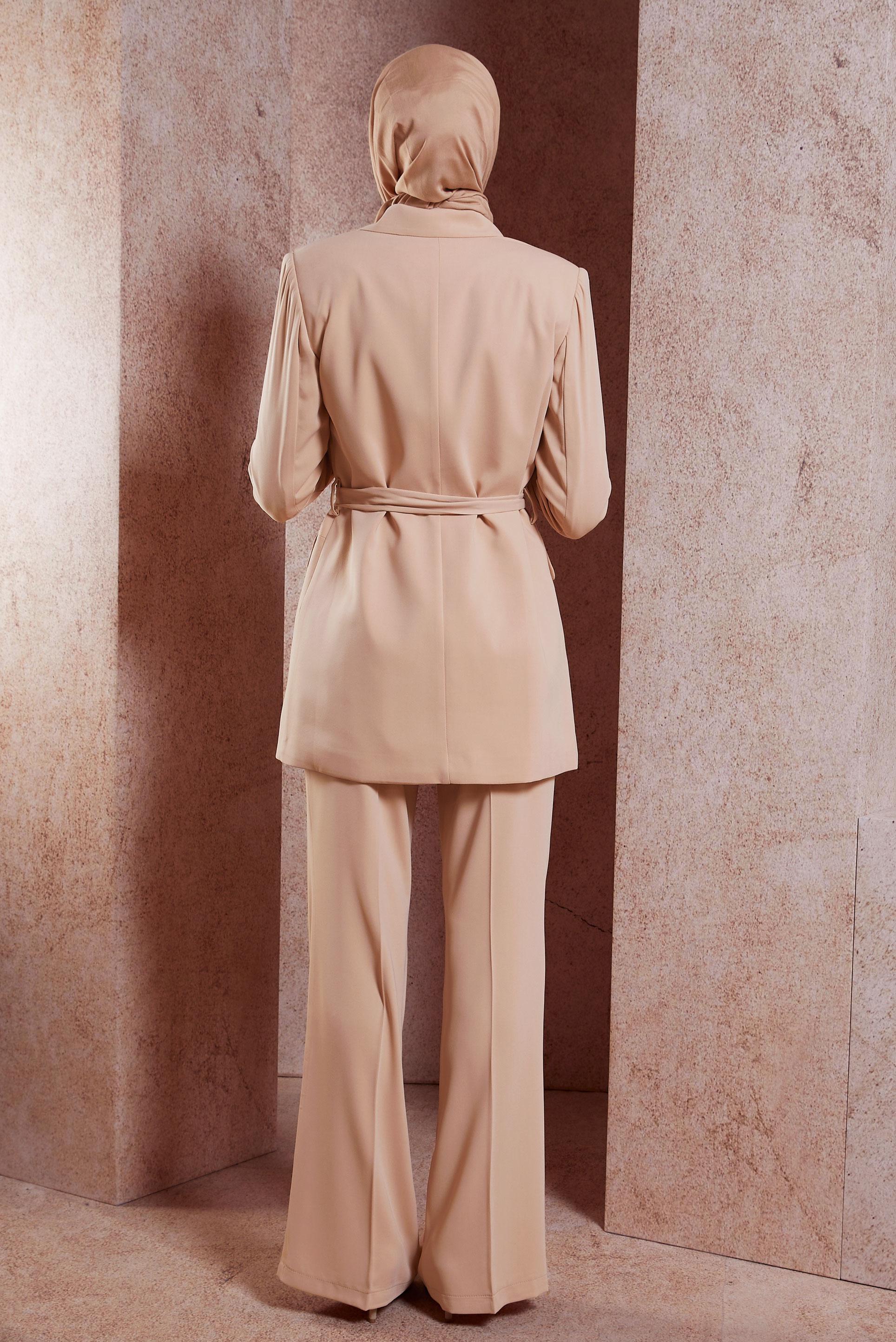 Tesettür giyim PUDRA BROŞ DETAYLI PANTOLONLU TAKIM 30444