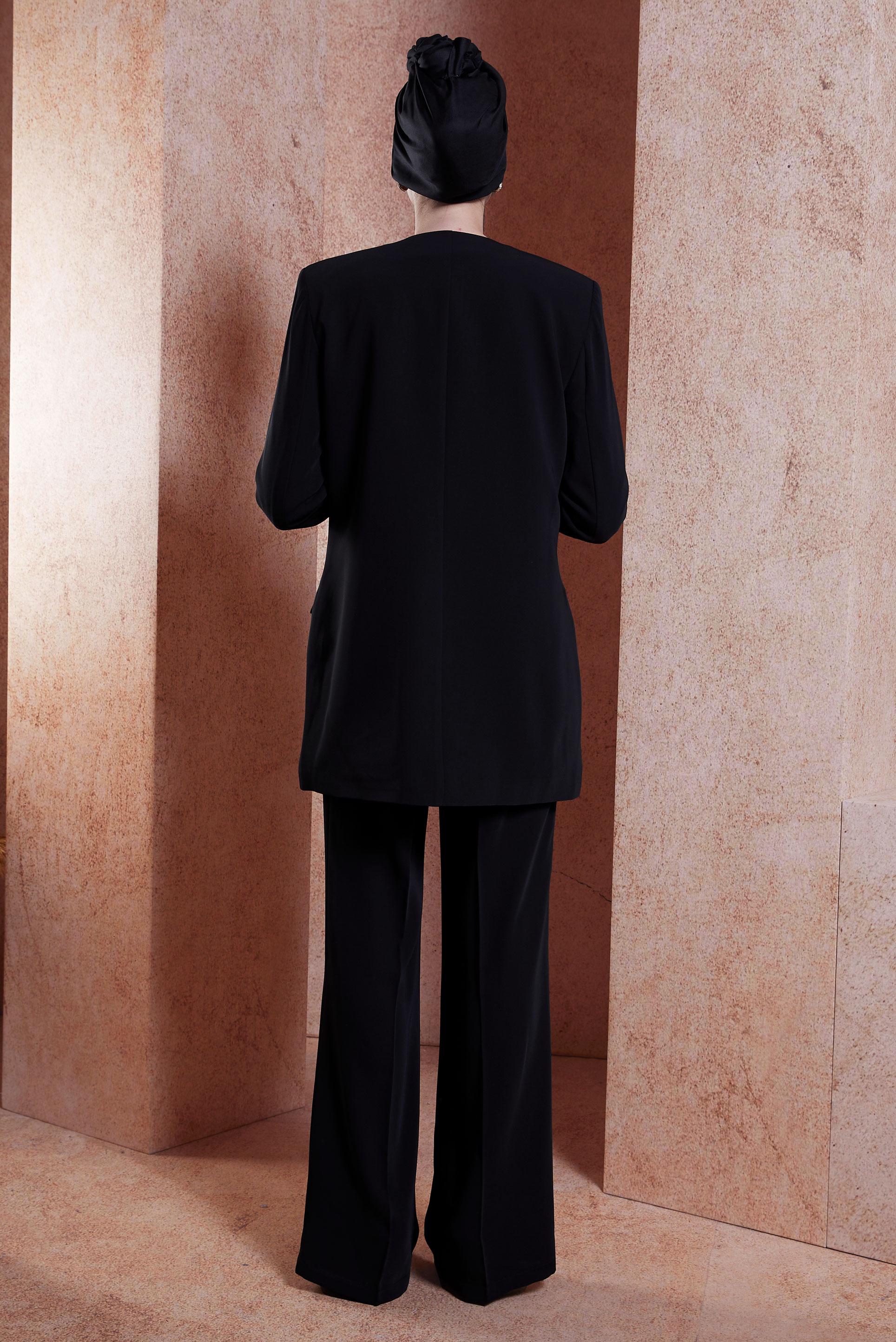 Tesettür giyim SİYAH BROŞ DETAYLI ÜÇLÜ PANTOLONLU TAKIM 30445