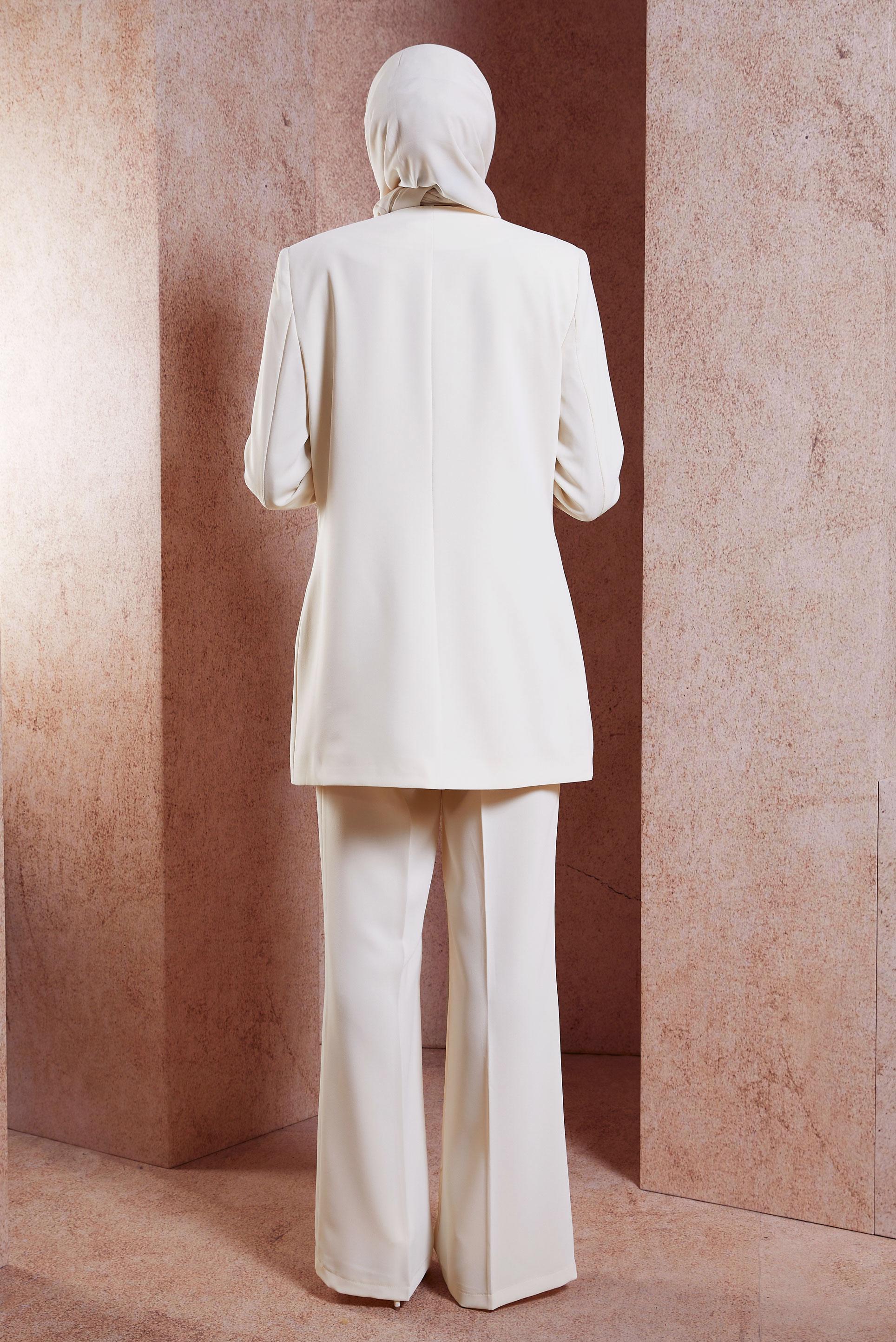 Tesettür giyim BEJ BROŞ DETAYLI ÜÇLÜ PANTOLONLU TAKIM 30445