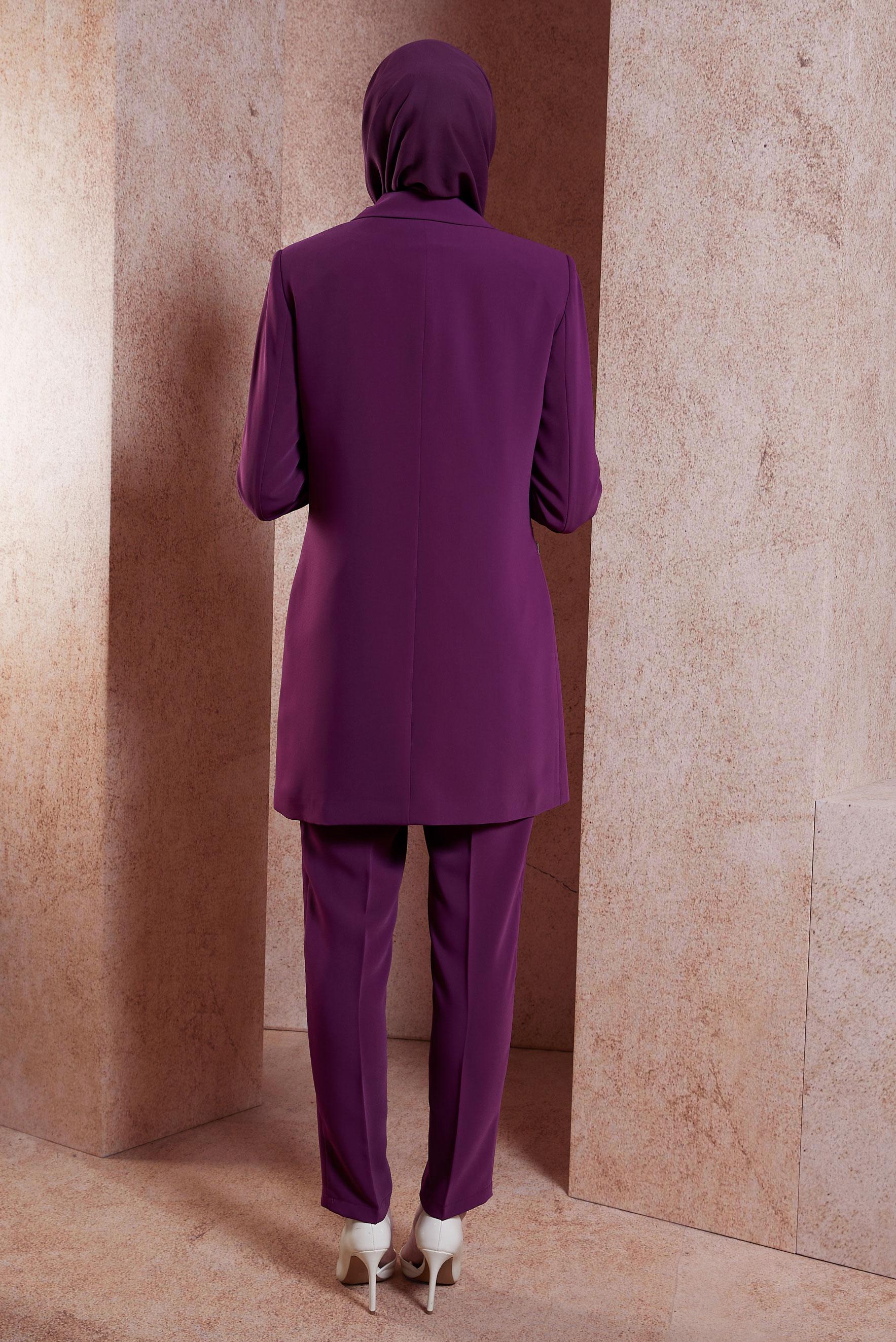 Tesettür giyim MOR TAŞ DETAYLI PANTOLONLU TAKIM 30449